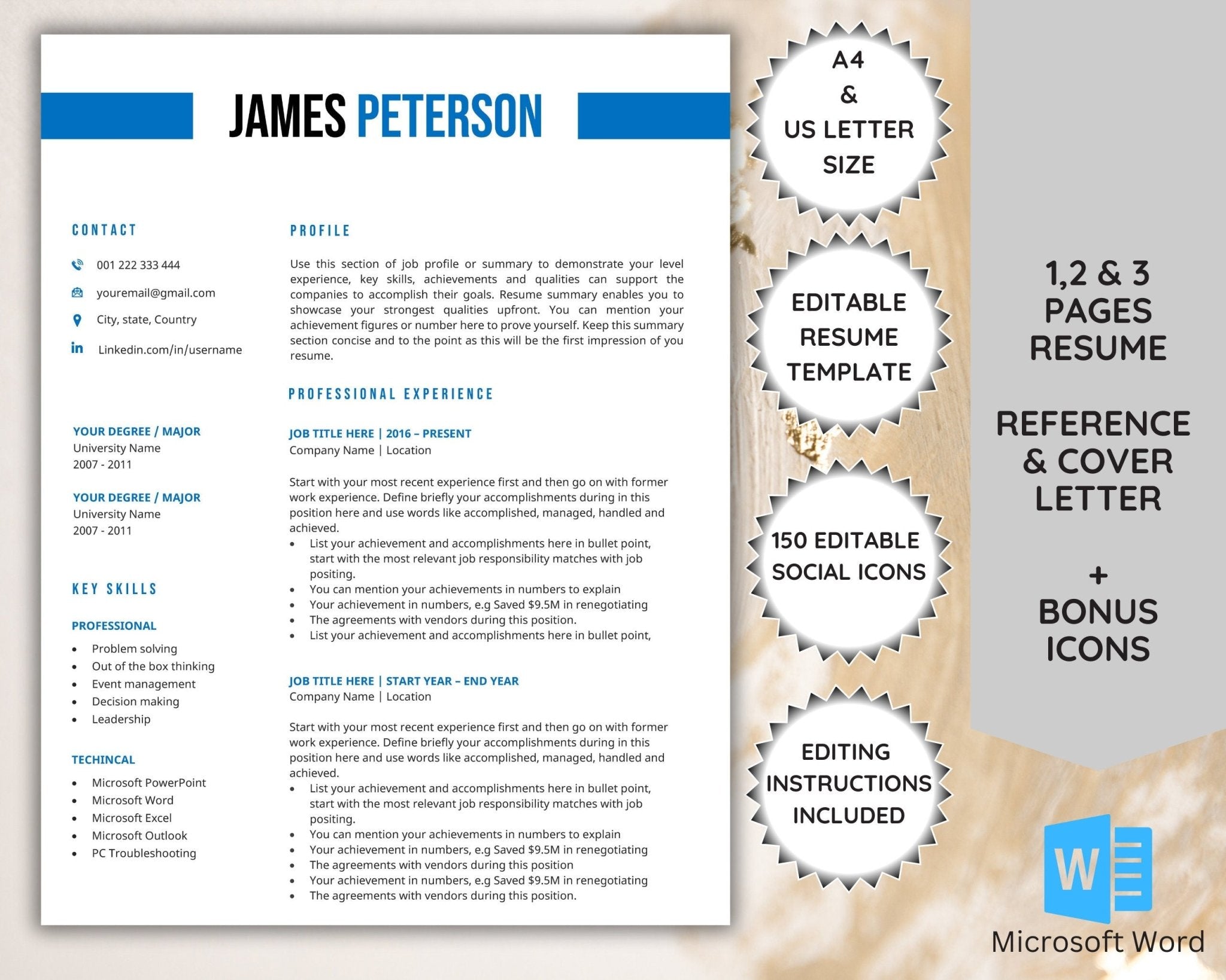 Minimalist resume template with cover letter in Word