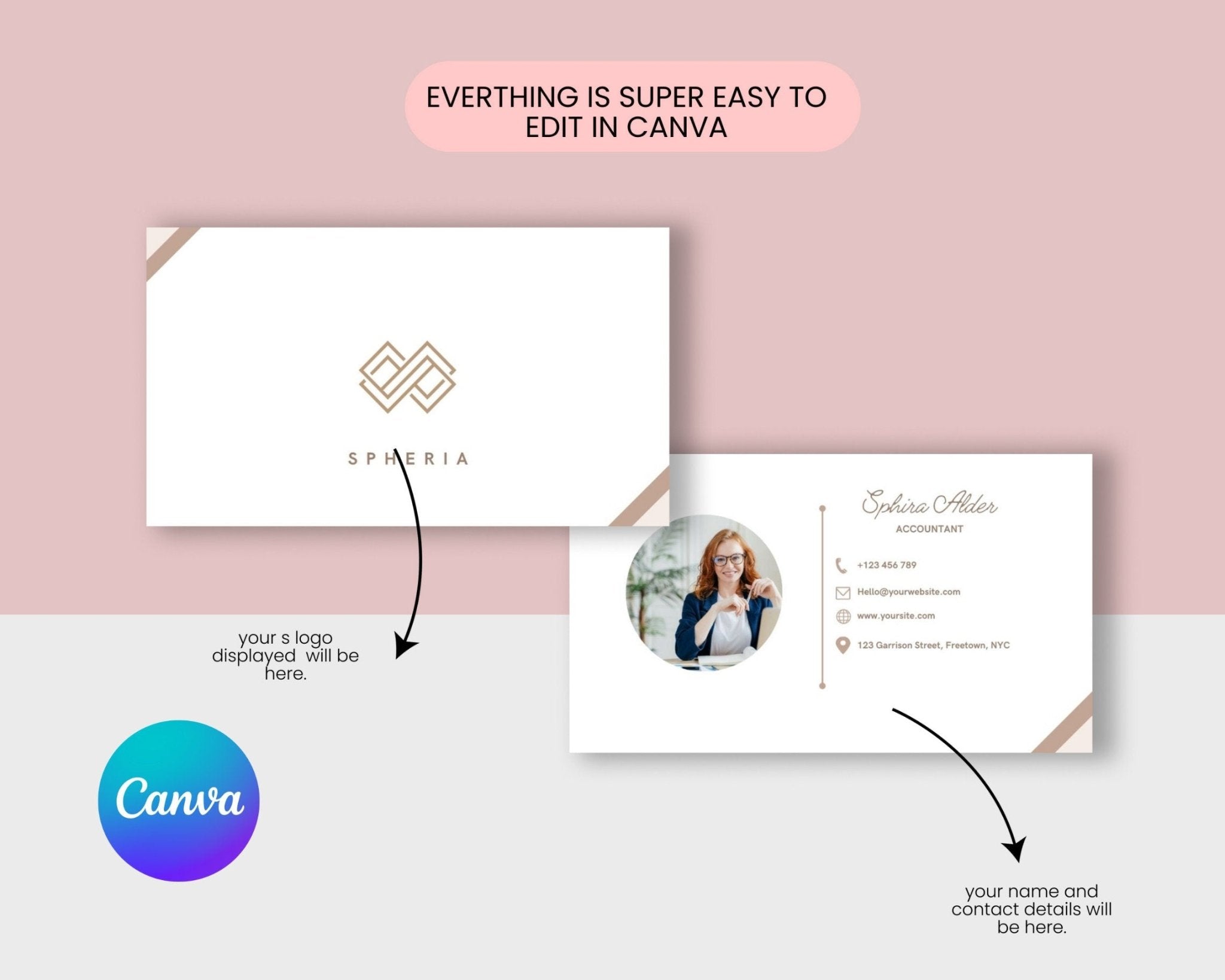 Personalized business card design for Canva