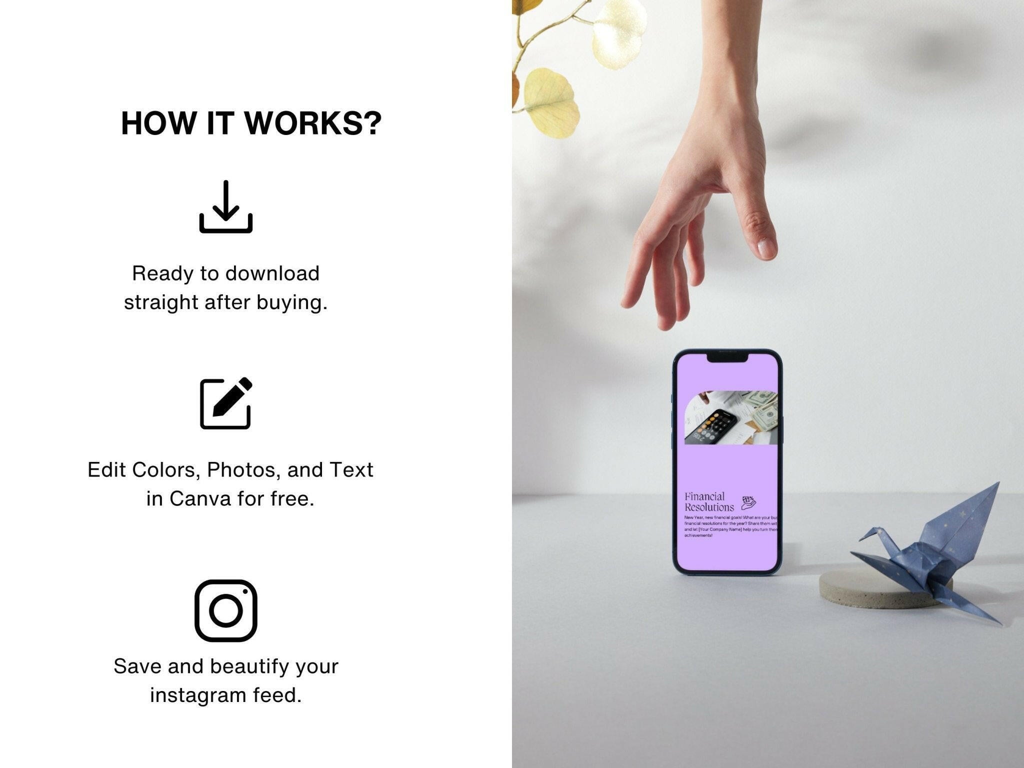 How it works and Financial health check-up Instagram post template