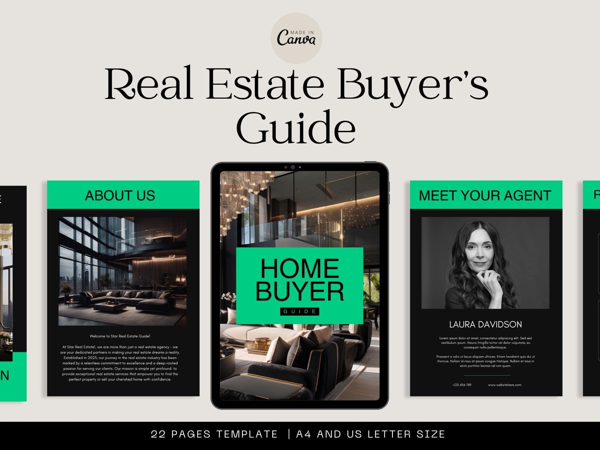 Modern real estate buyer guide templates editable in Canva