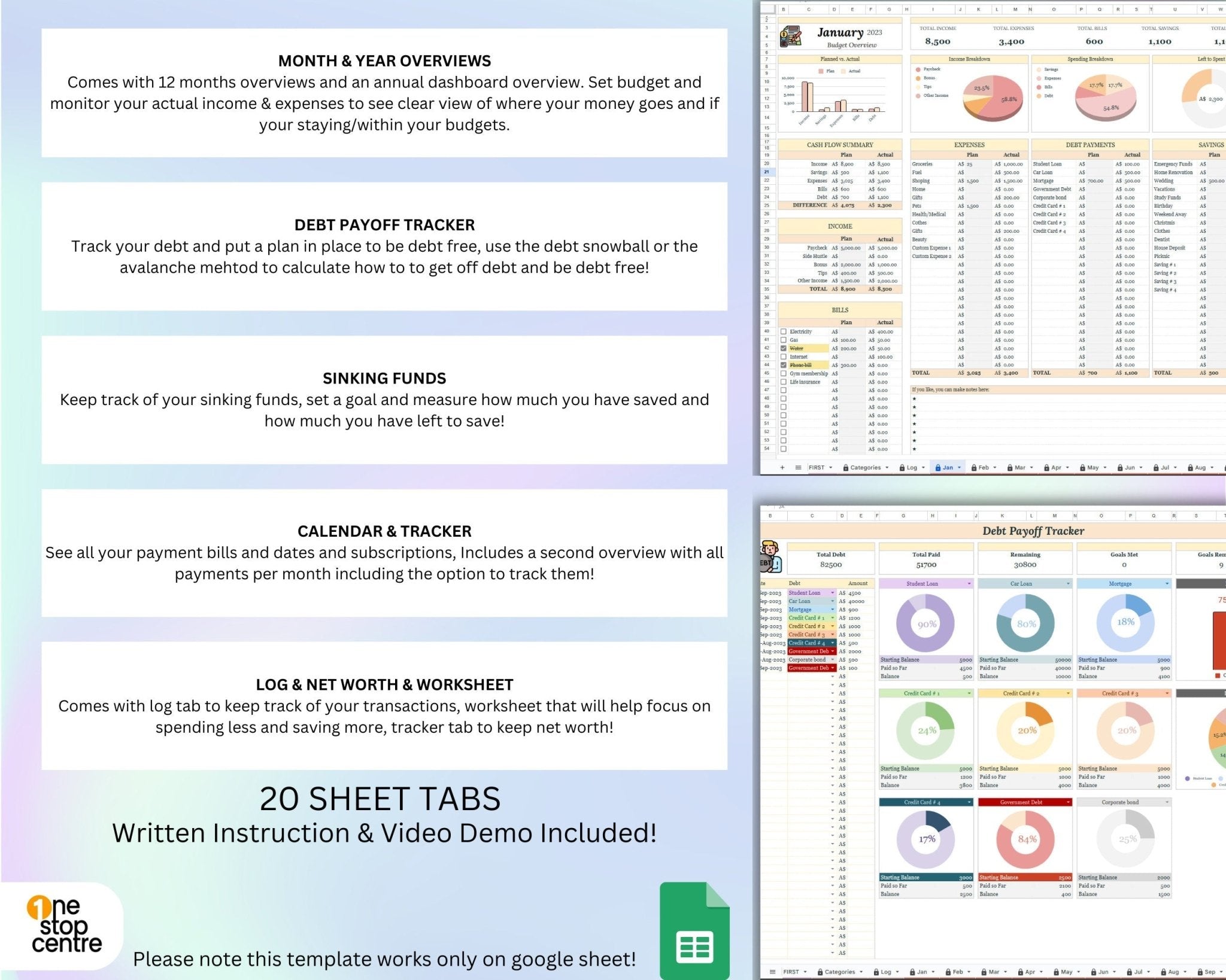 Monthly budget tab example in Google Sheets