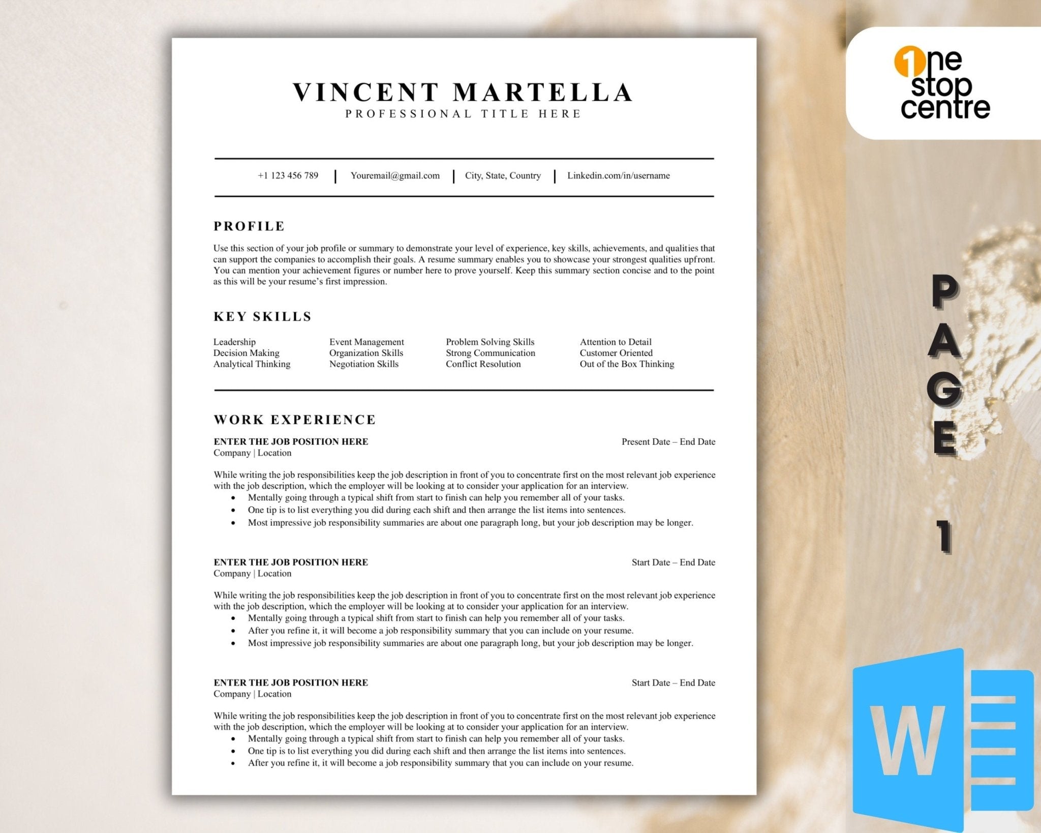 page one of the Editable Word resume template