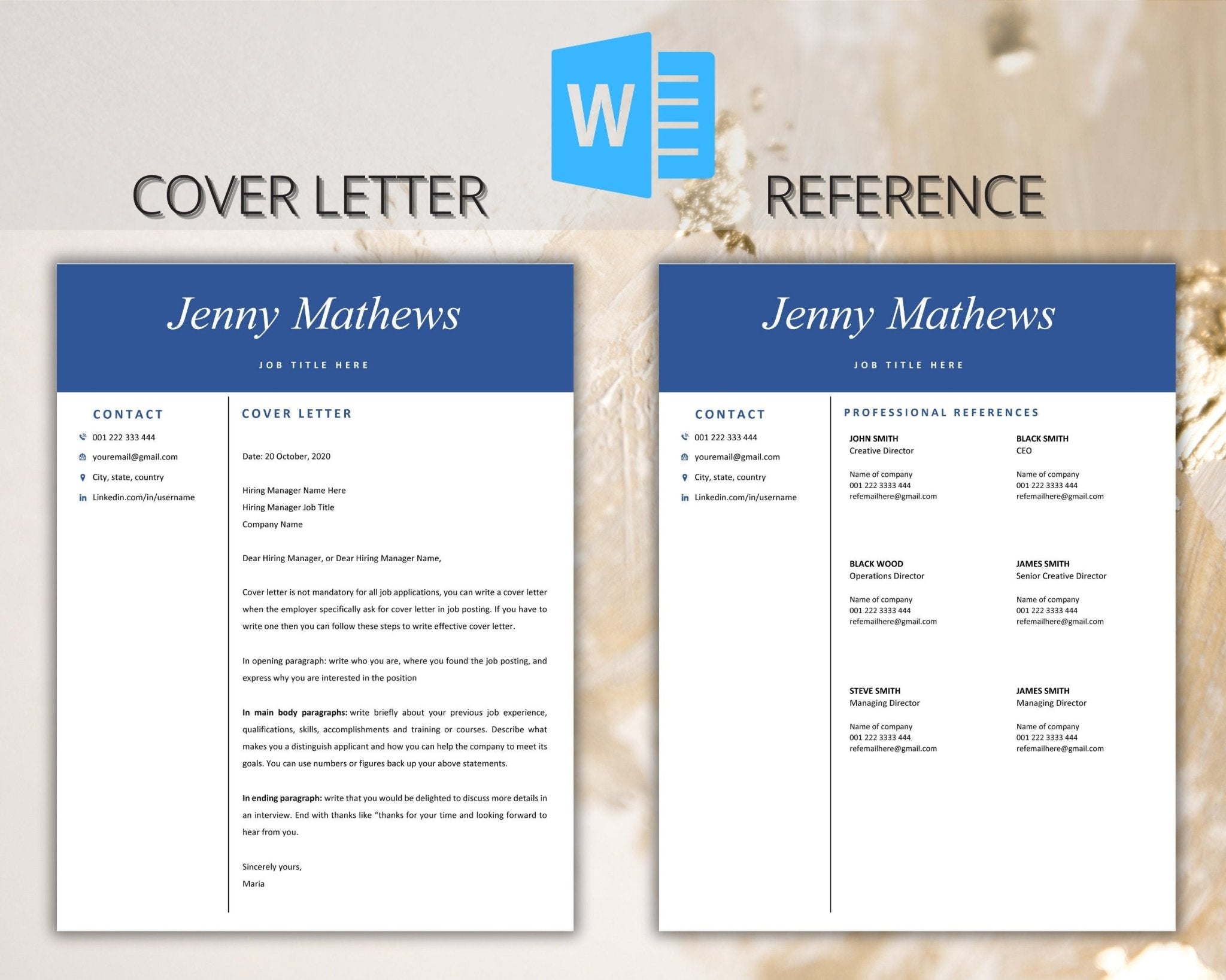 Cover letter and reference template A4 and US Letter resume template bundle