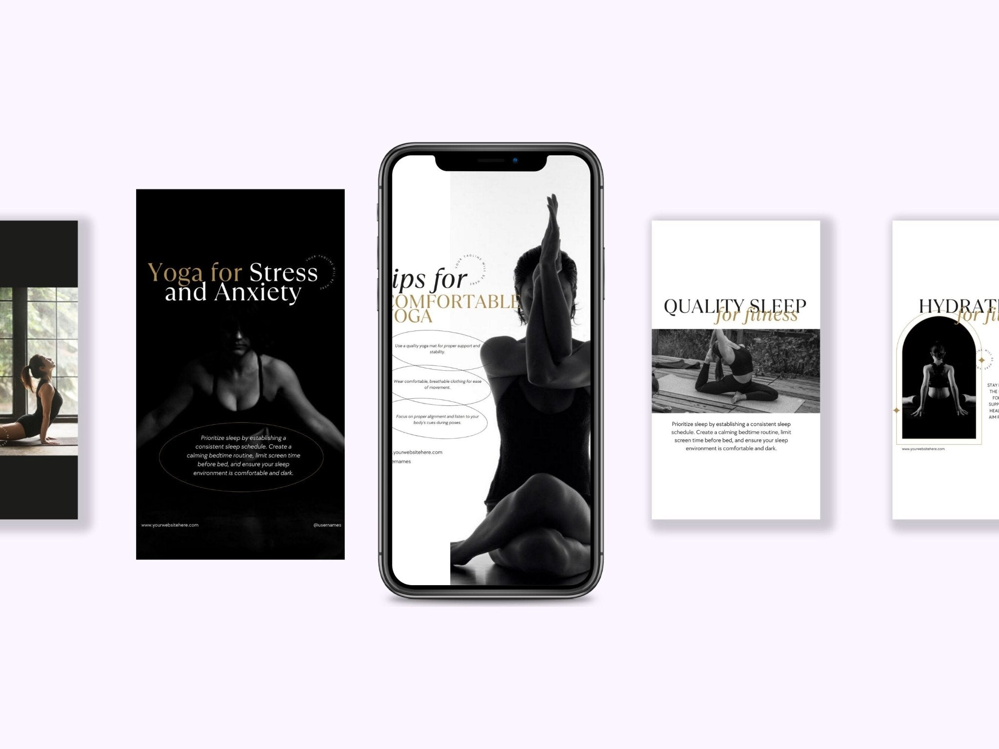 Motivational fitness quotes Canva template bundle