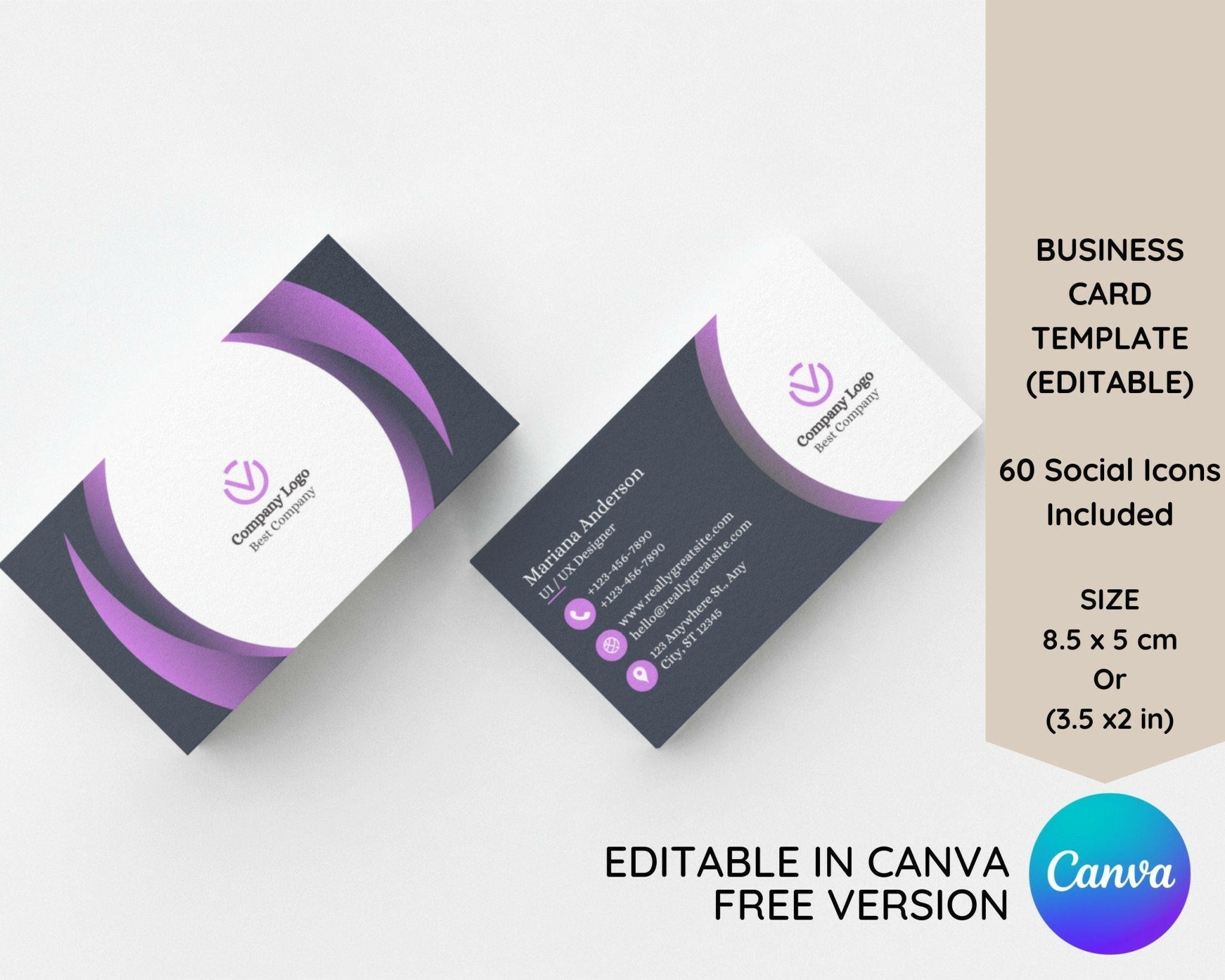 Elegant business card template editable in Canva