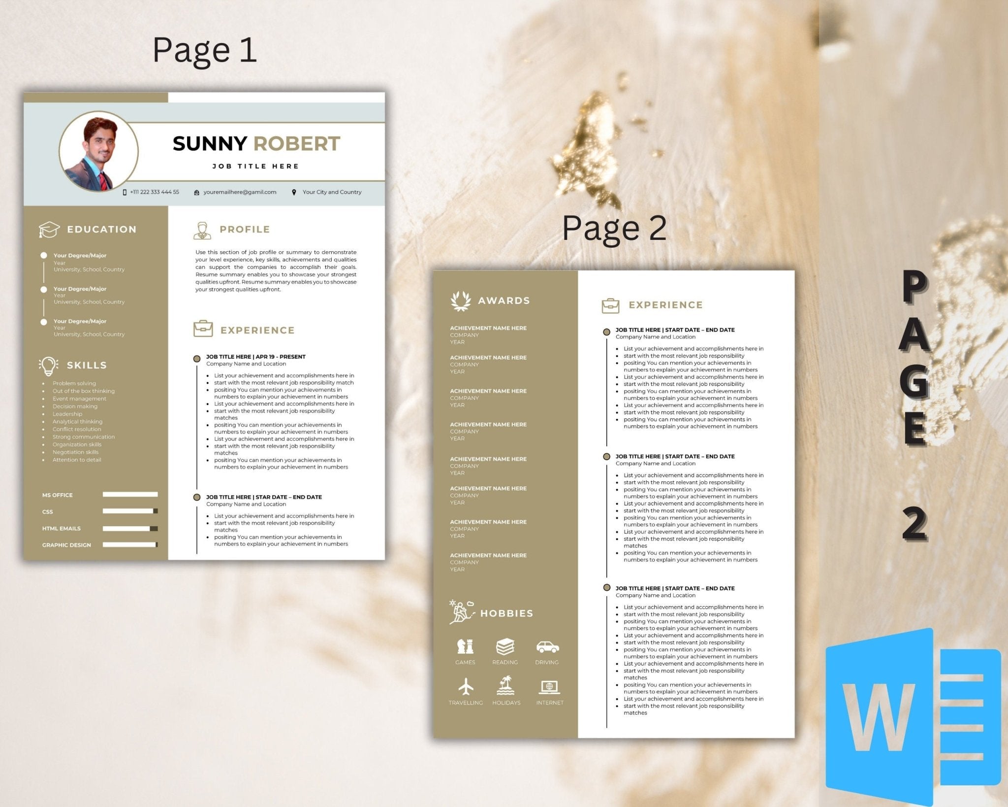 2-page Word resume design with references section