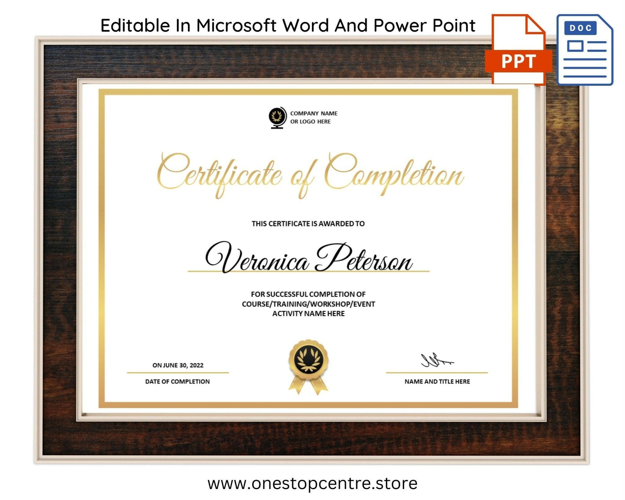 Professional certificate design with signature area