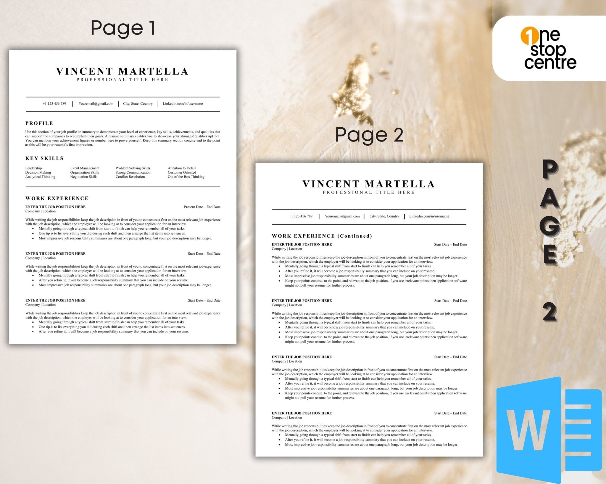 page one and two of the Editable Word resume template
