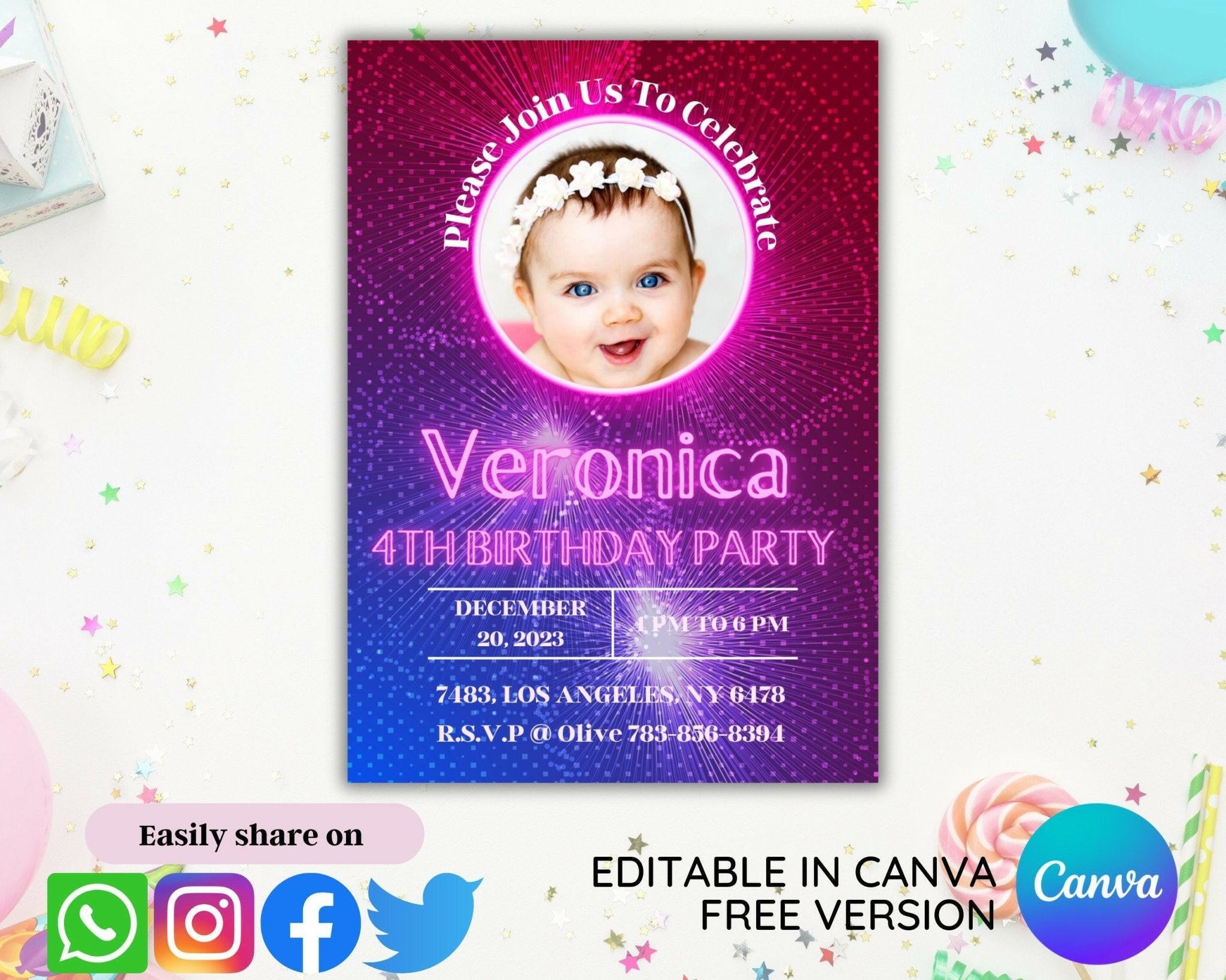 Customizable party invite in 5x7 inch format