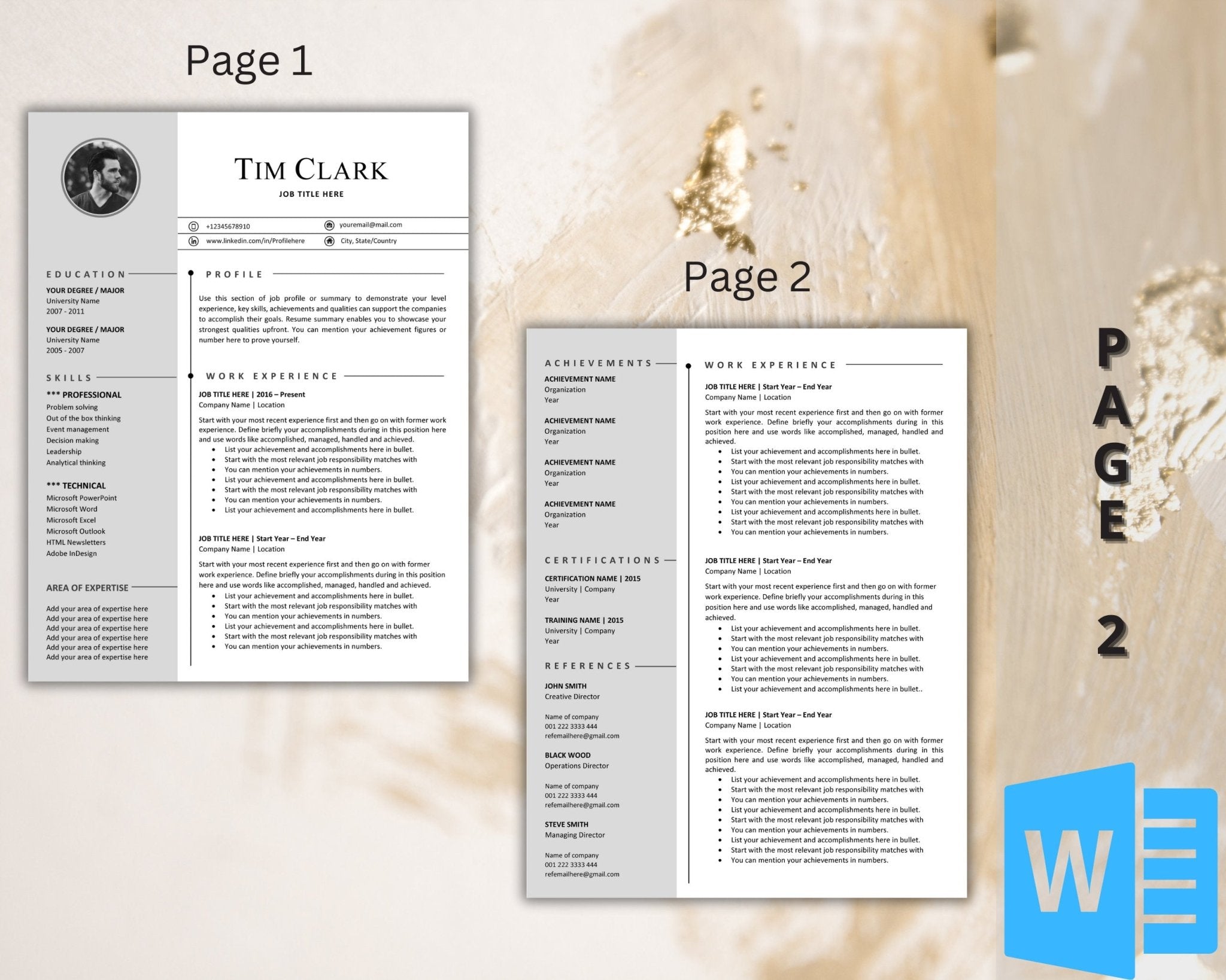 2 page Professional CV design for creative industries