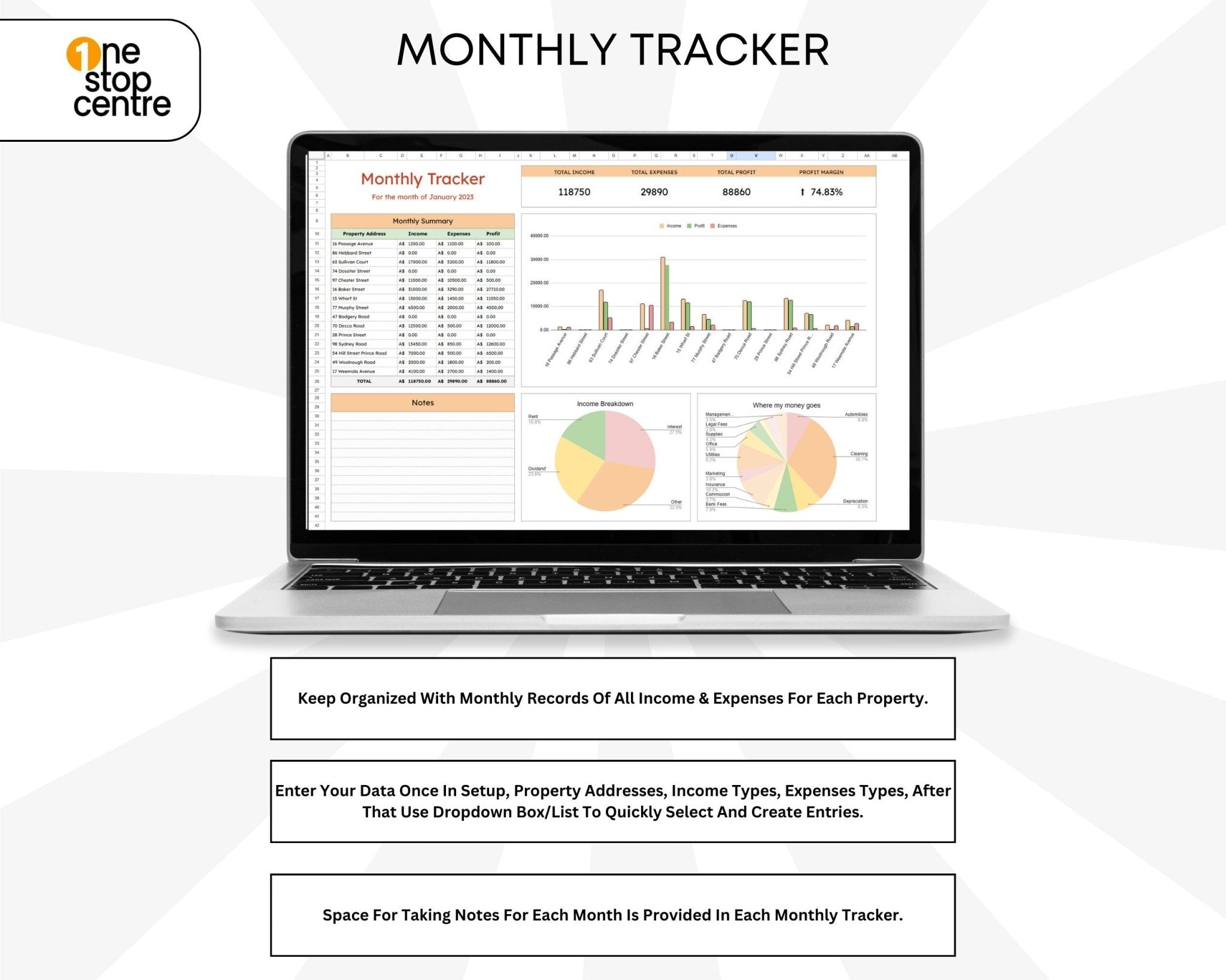 Landlord Monthly rental income tracker in Google Sheets