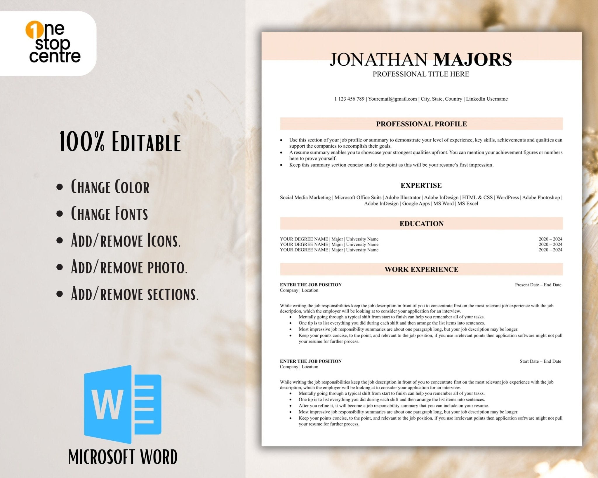 Professional CV template for A4 and US Letter sizes