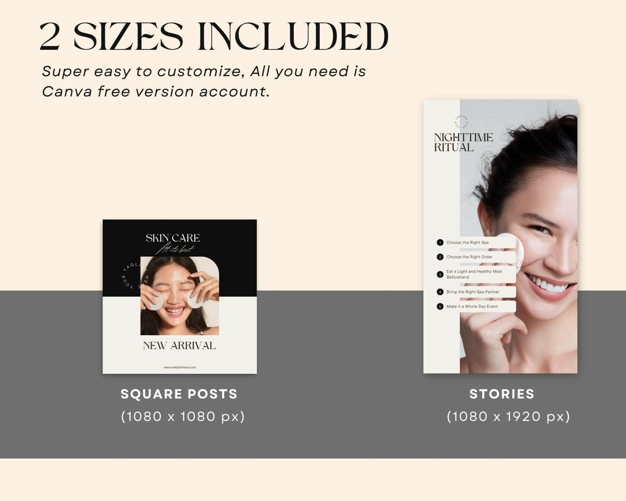 Luxury Canva templates for facial spa and natural beauty tips