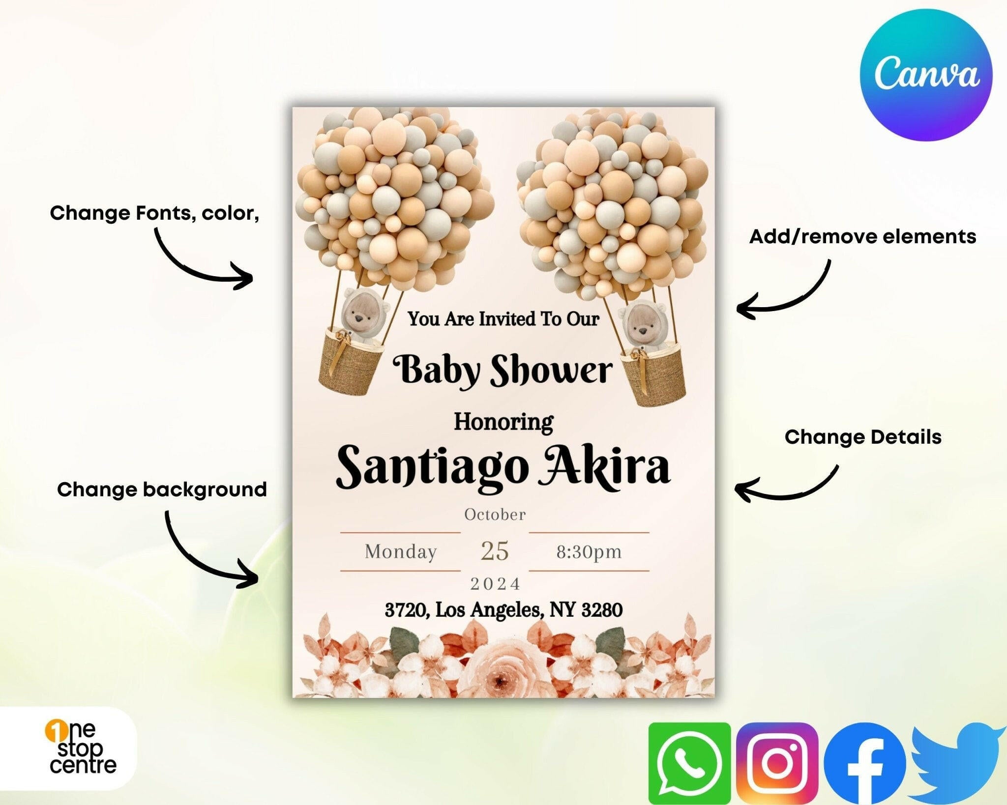 Modern baby shower e-invite template