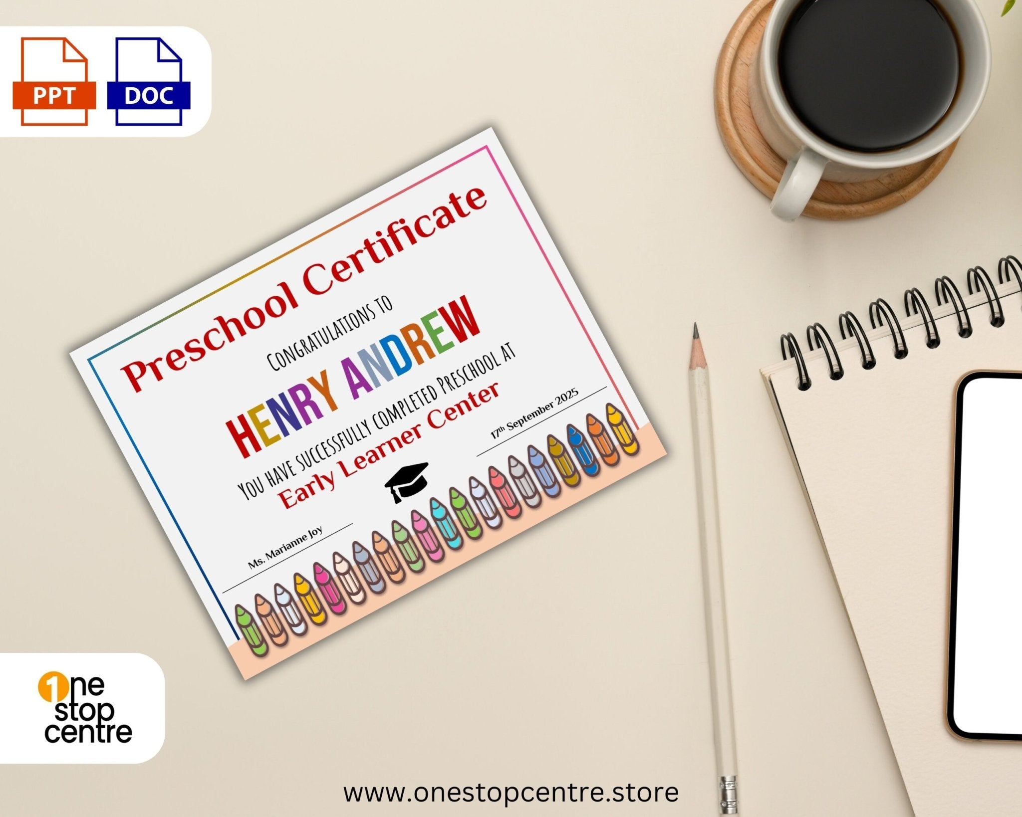 Customizable preschool certificate of achievement