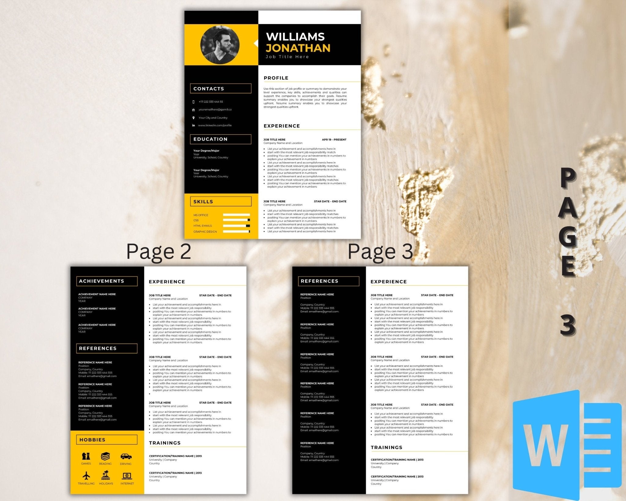 3-page CV template with clean formatting and photo section.