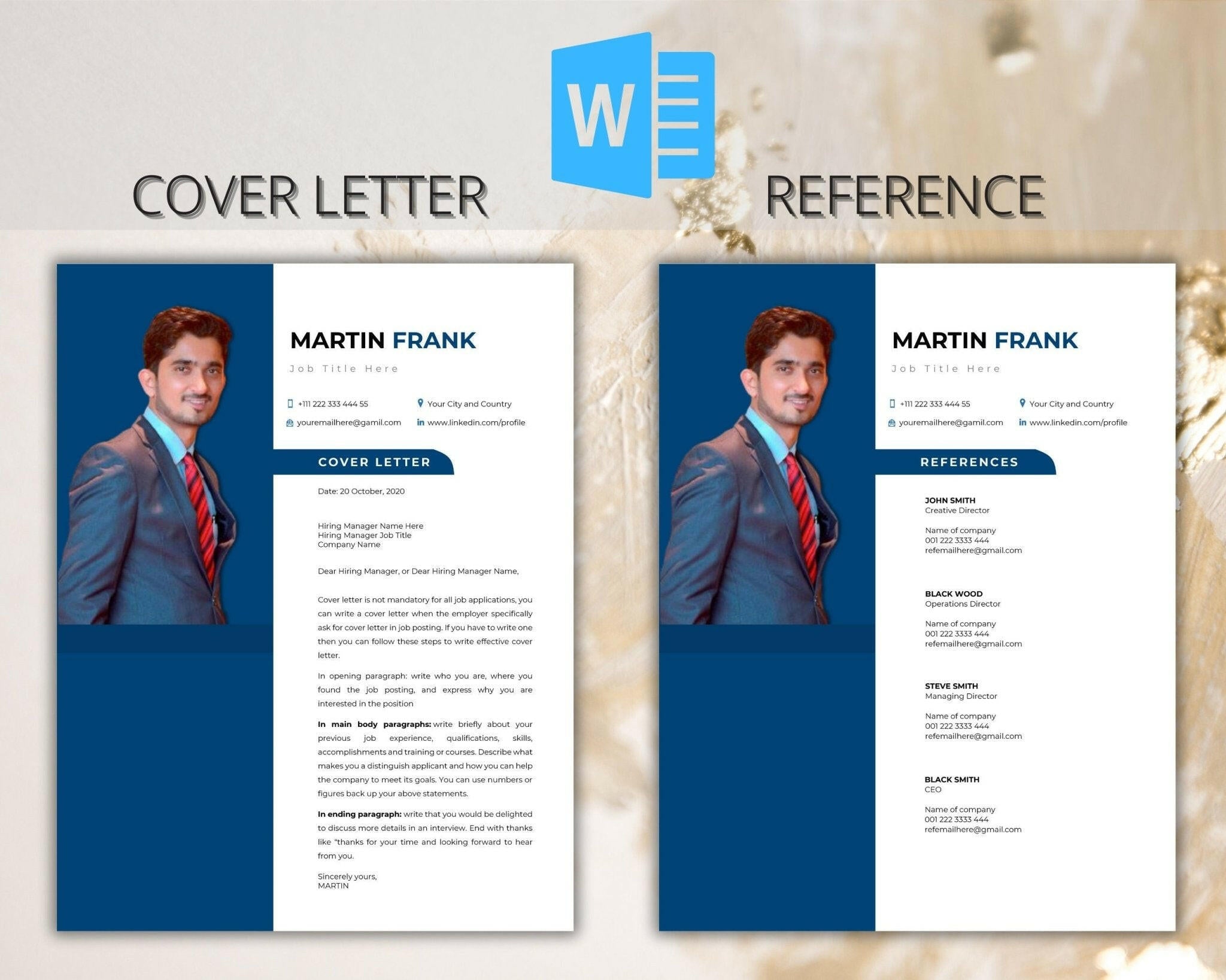 Matching cover letter and reference page templates.