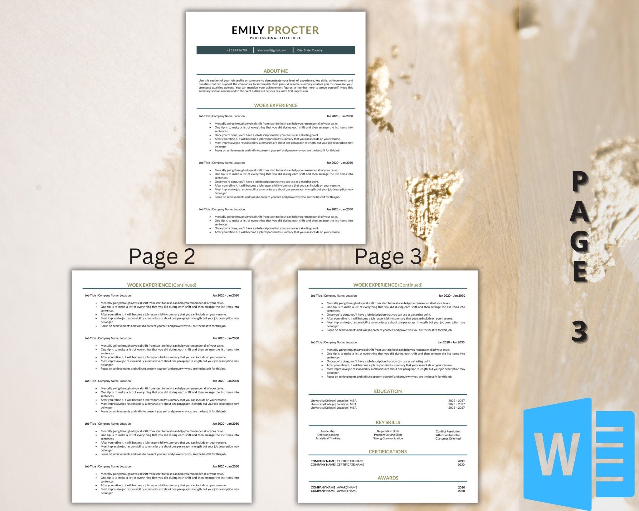 Modern minimalist resume layout with social editable icons