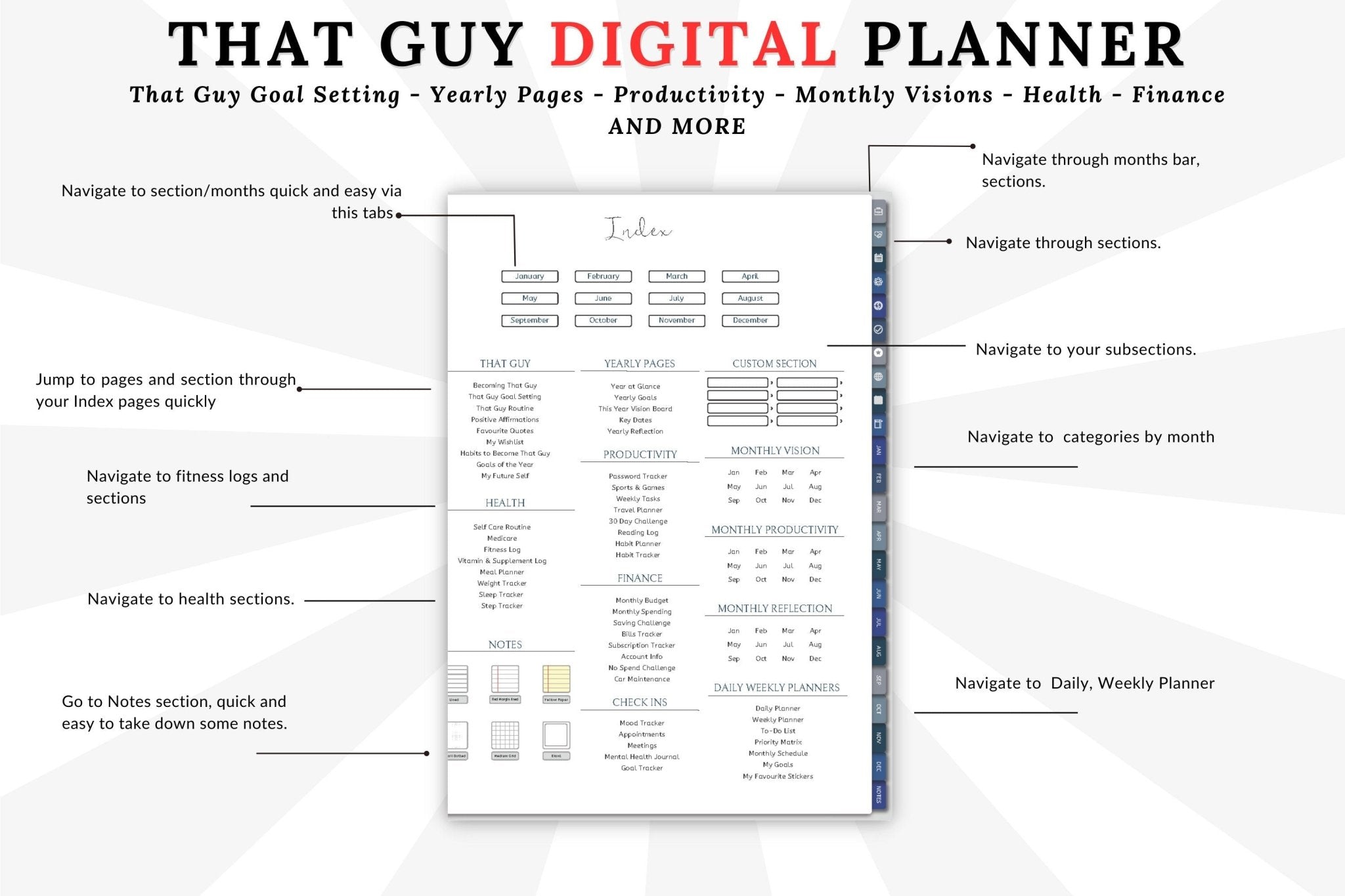Goal setting and productivity planning pages included in digital planner