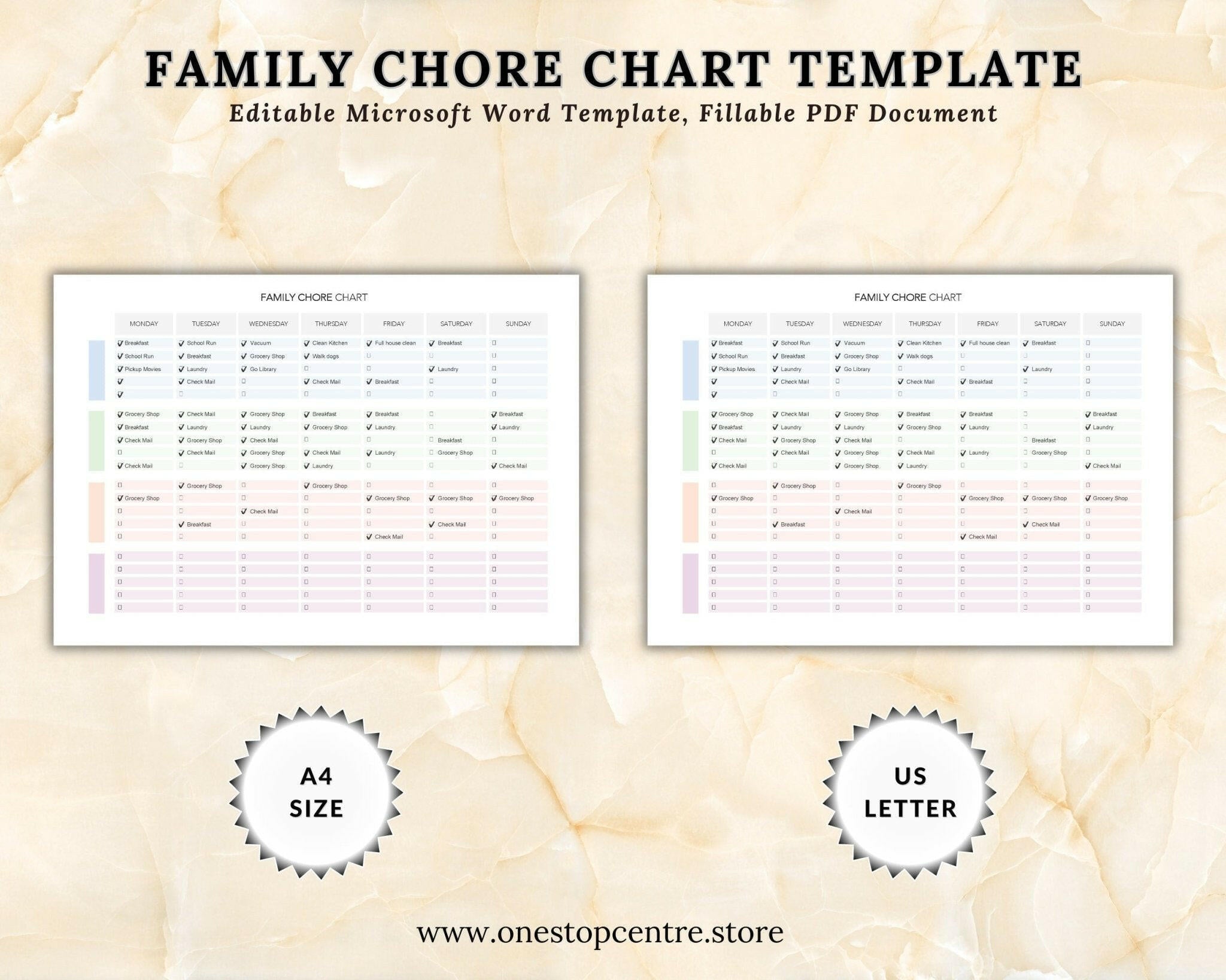 Microsoft Word version of family chore chart template