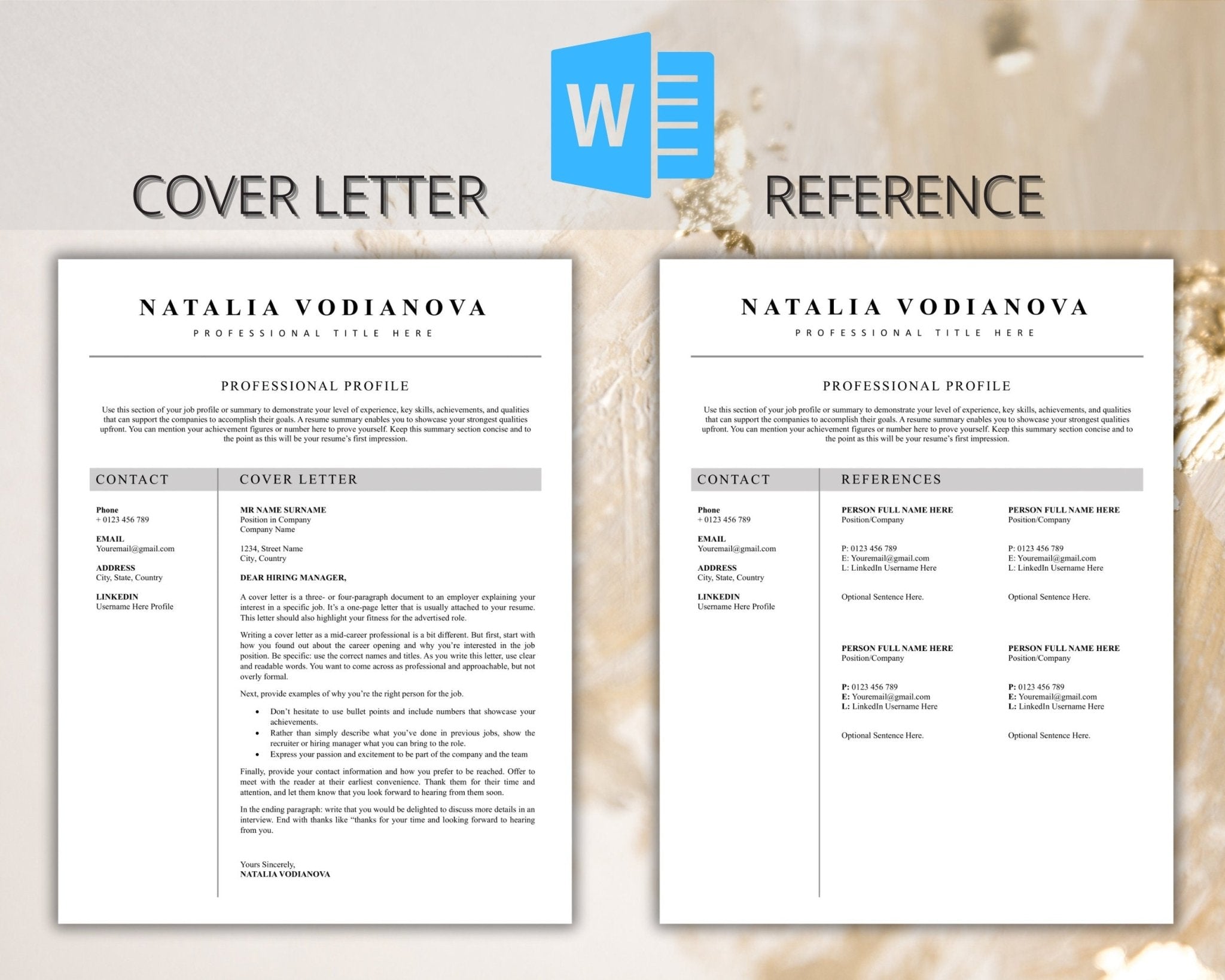 Matching resume template Cover letter and reference pages