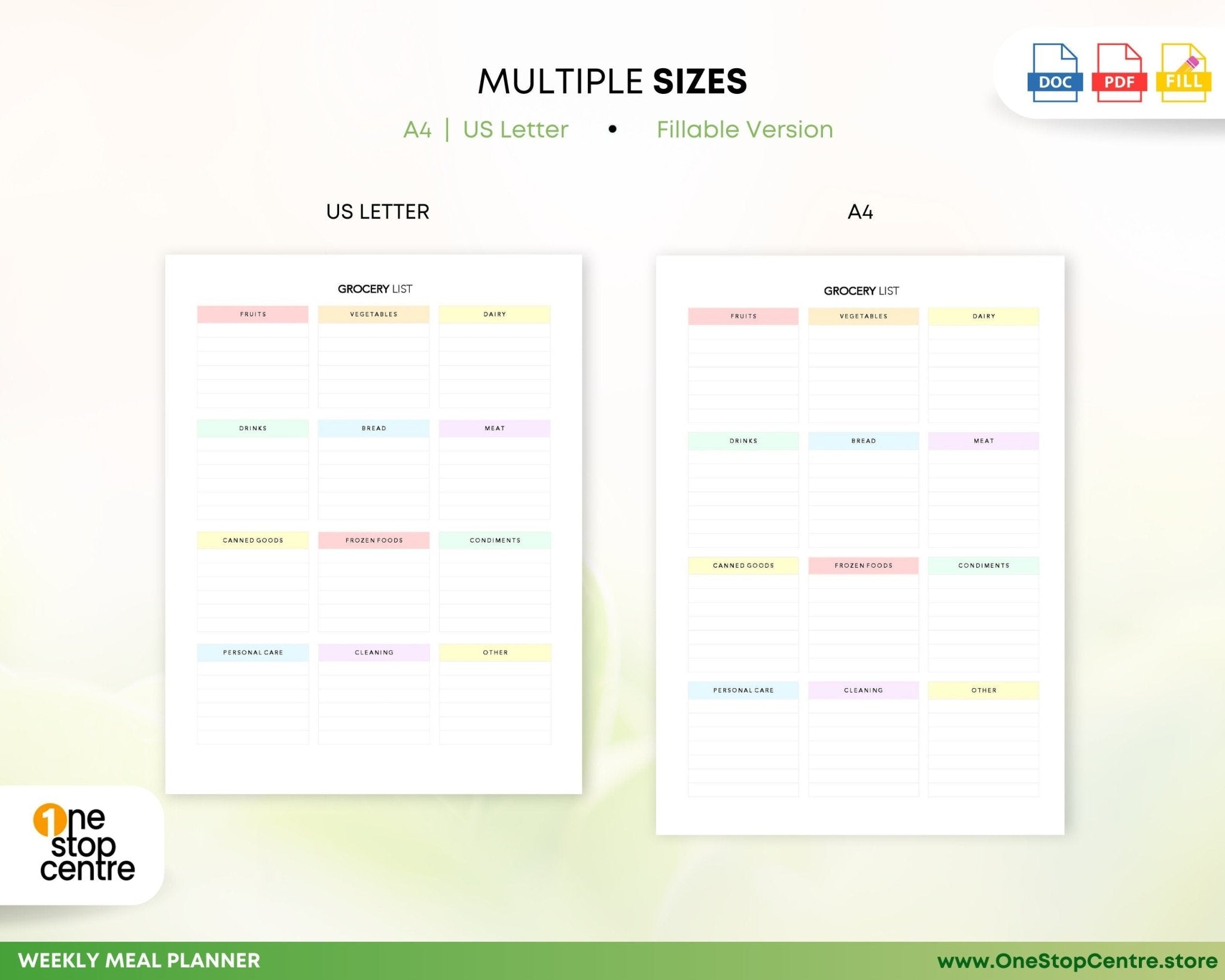 Printable grocery list Word template for meal planning