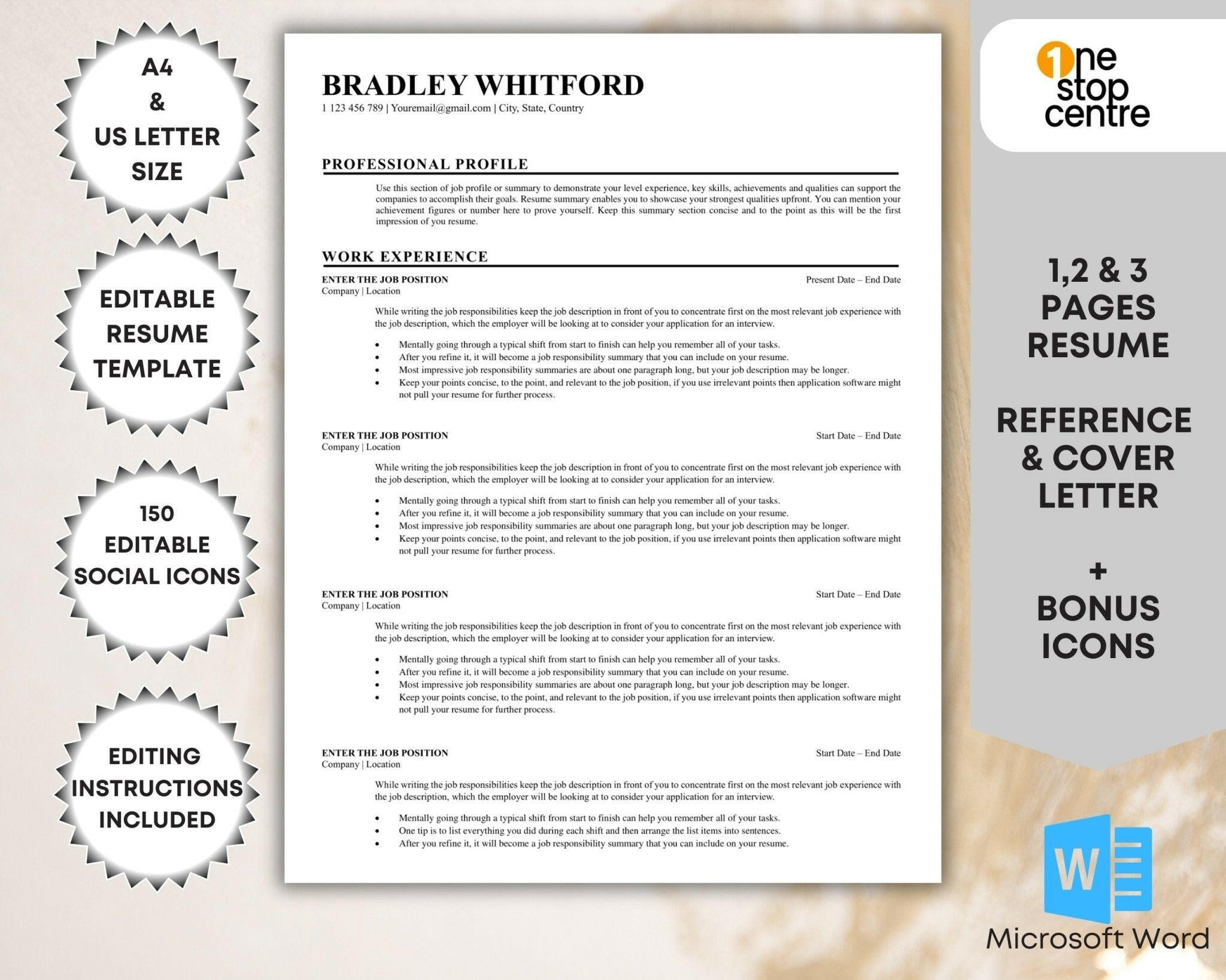 Executive ATS resume template with 1-page, 2-page, and 3-page layouts