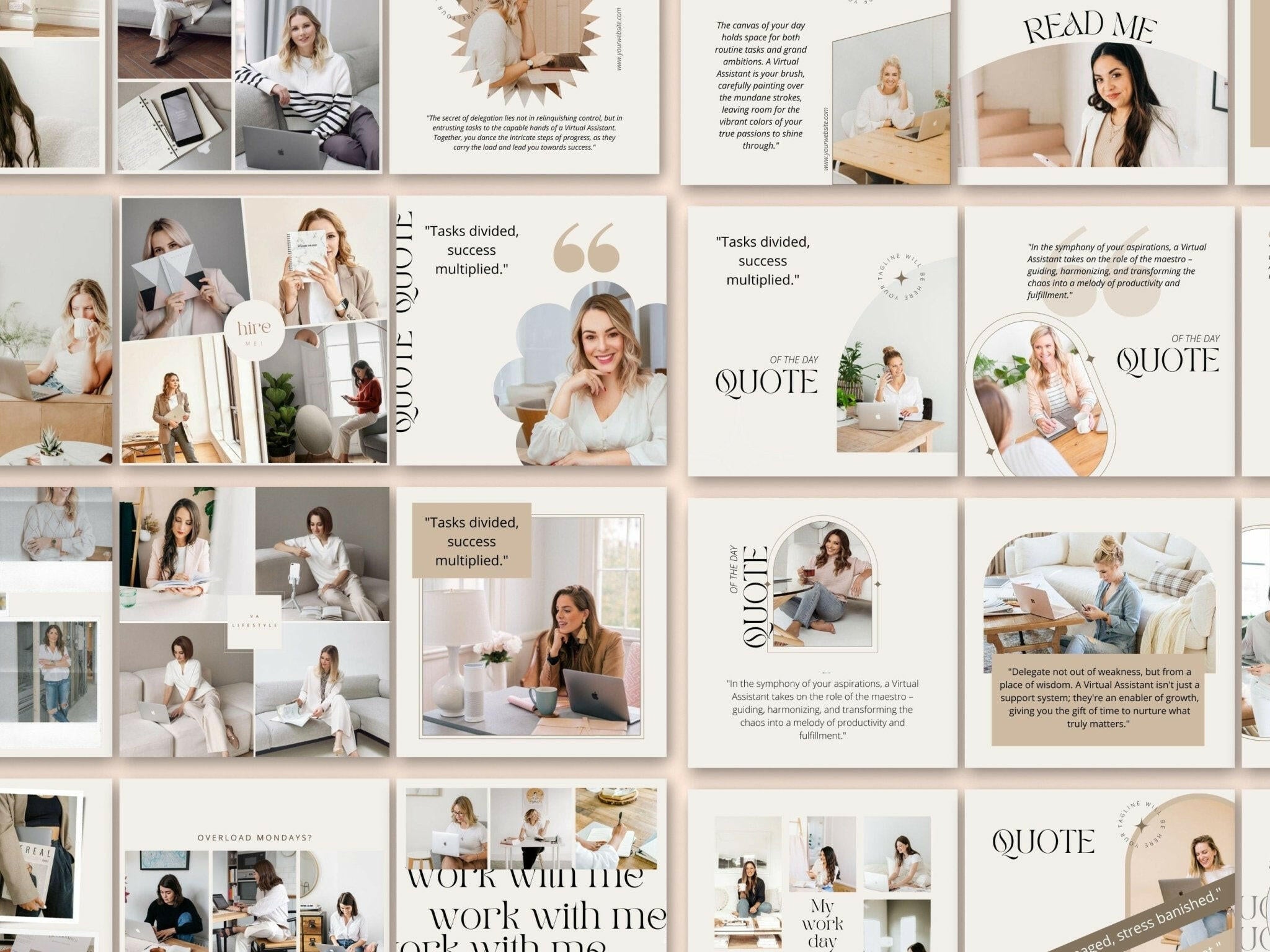 Virtual assistant Canva templates Work With Me” call-to-action story slide