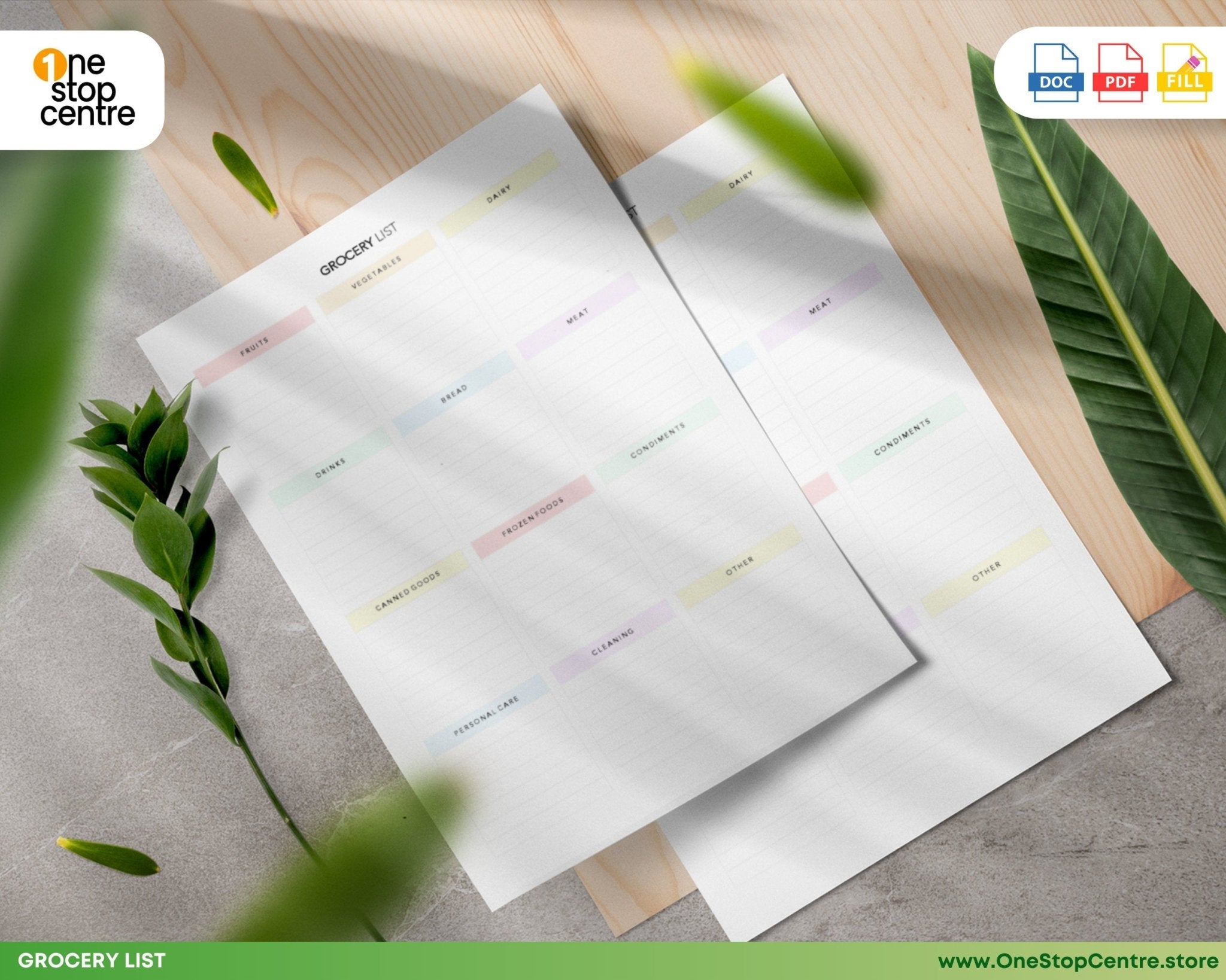 Organized shopping list template with food sections