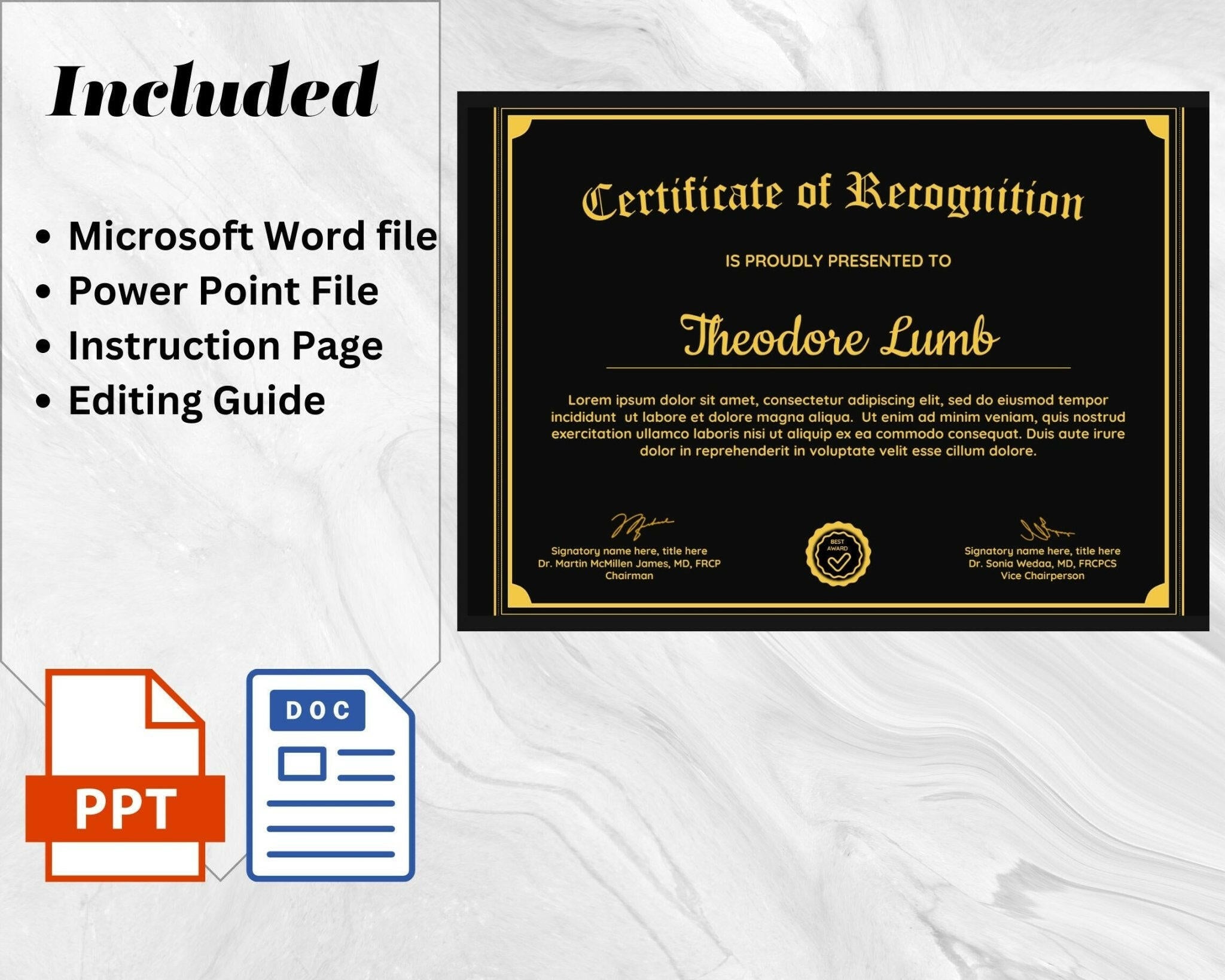 Award certificate with gold accent and editable text