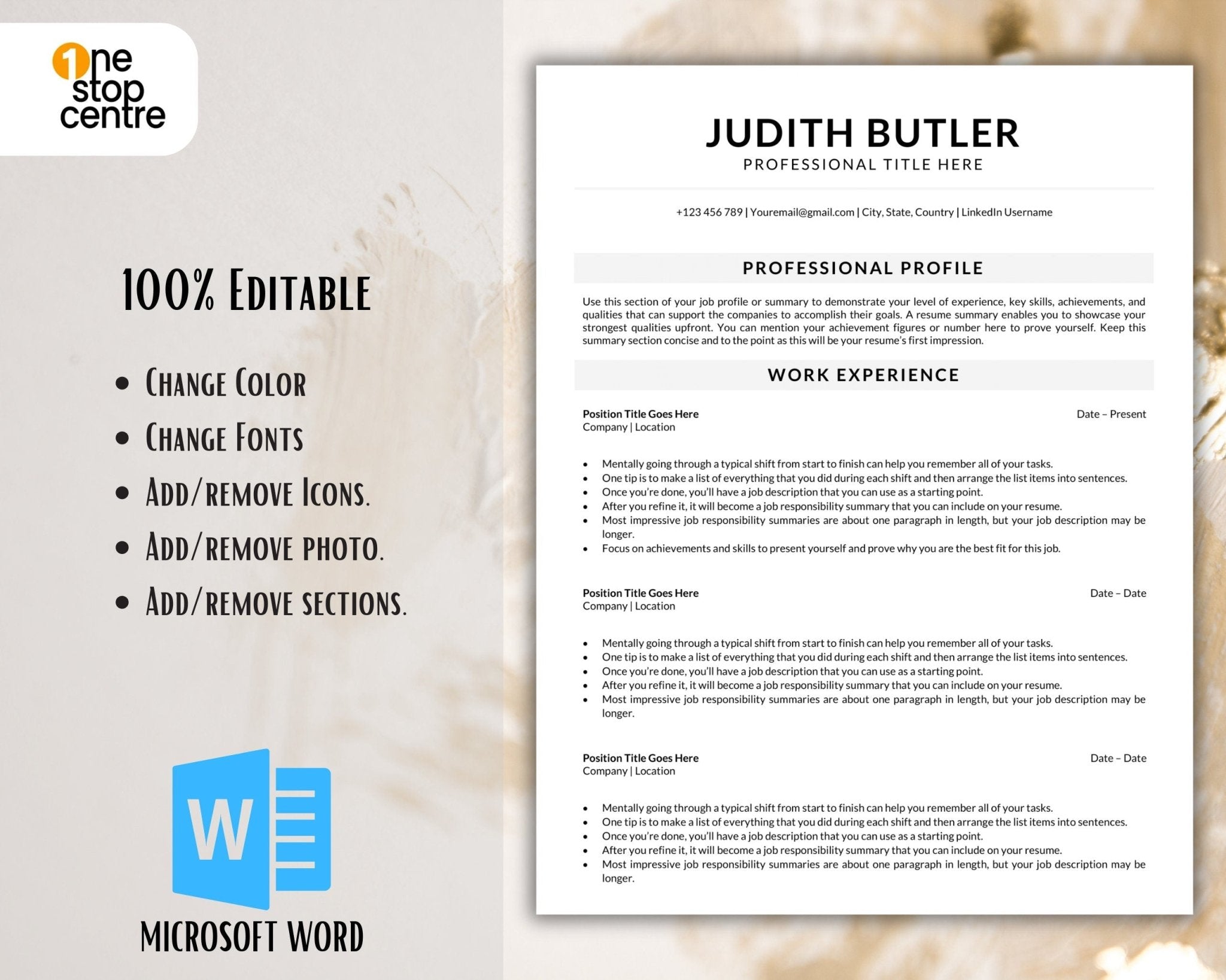 what is included with this resume template and what are editable sections