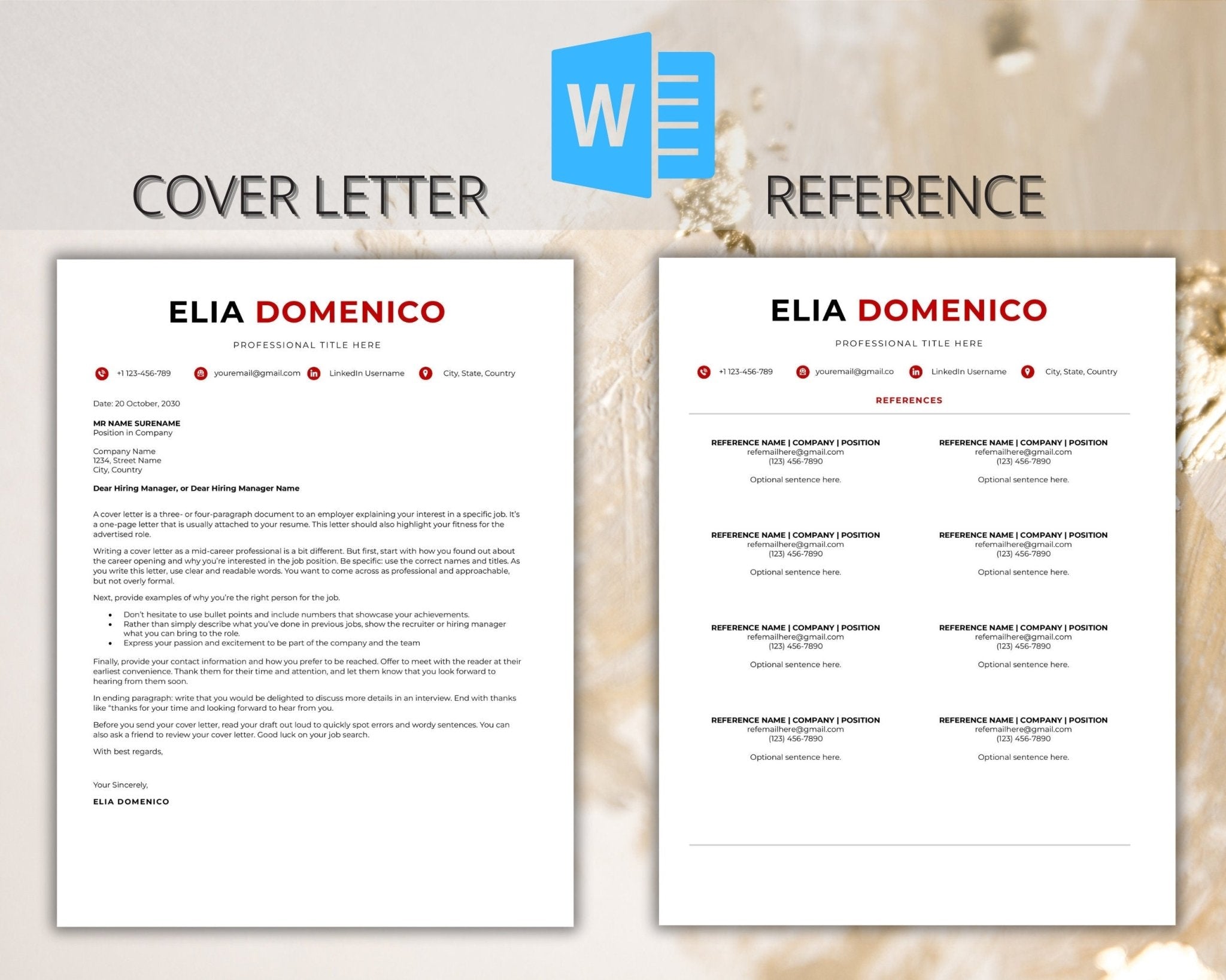 Editable cover letter and reference page templates included