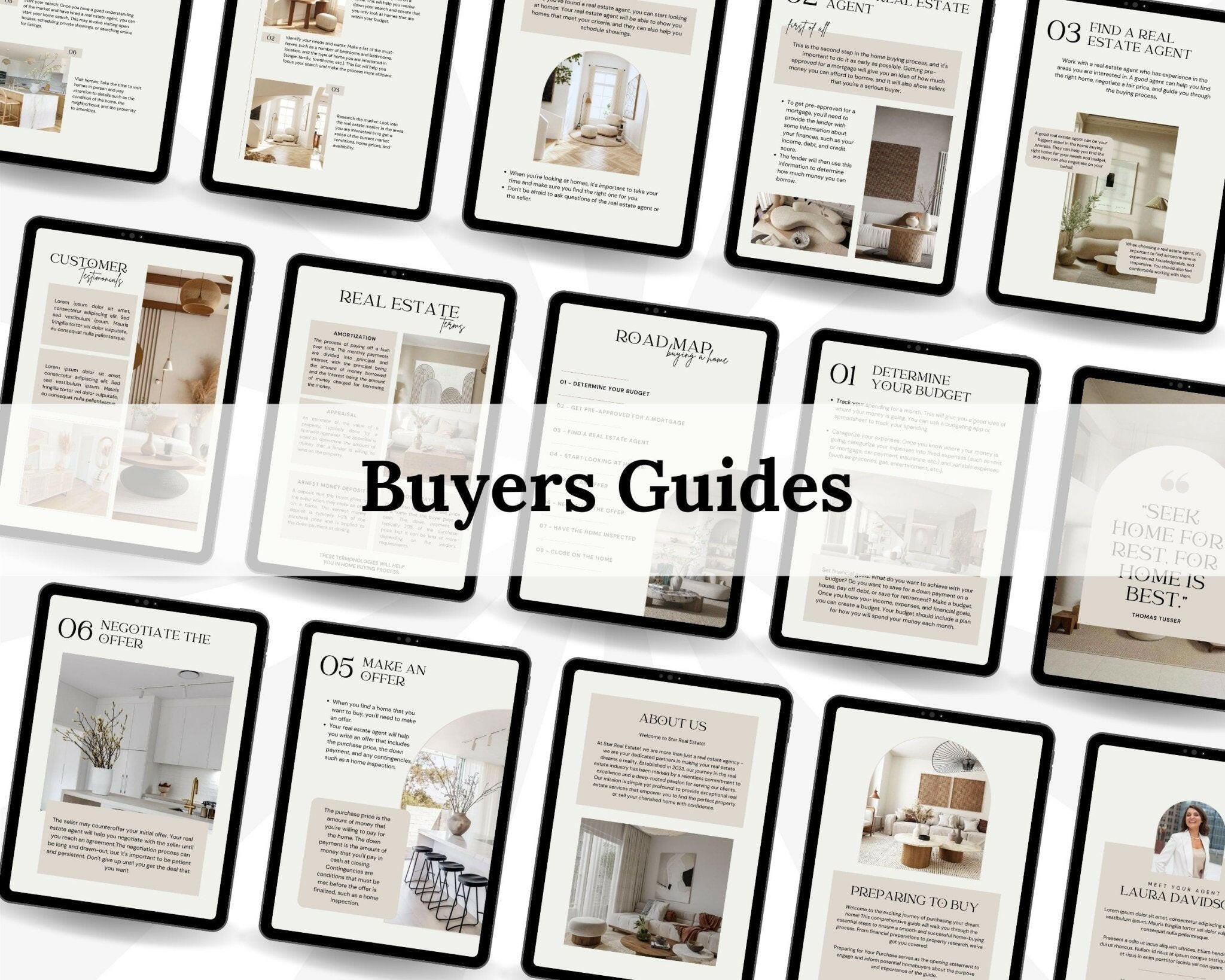 Professional Canva templates showcasing real estate buying and selling process
