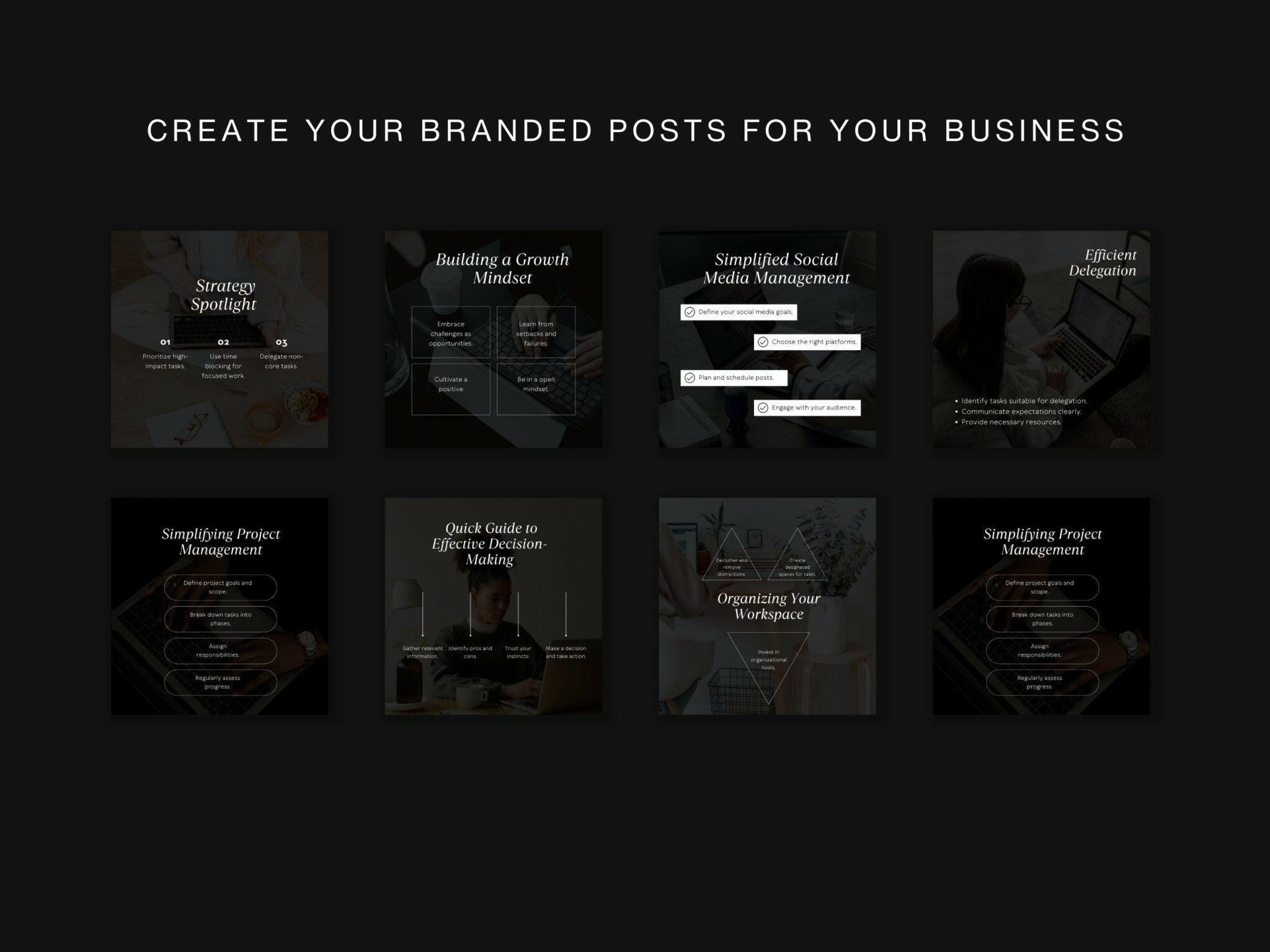 Service packages and VA portfolio templates in dark style