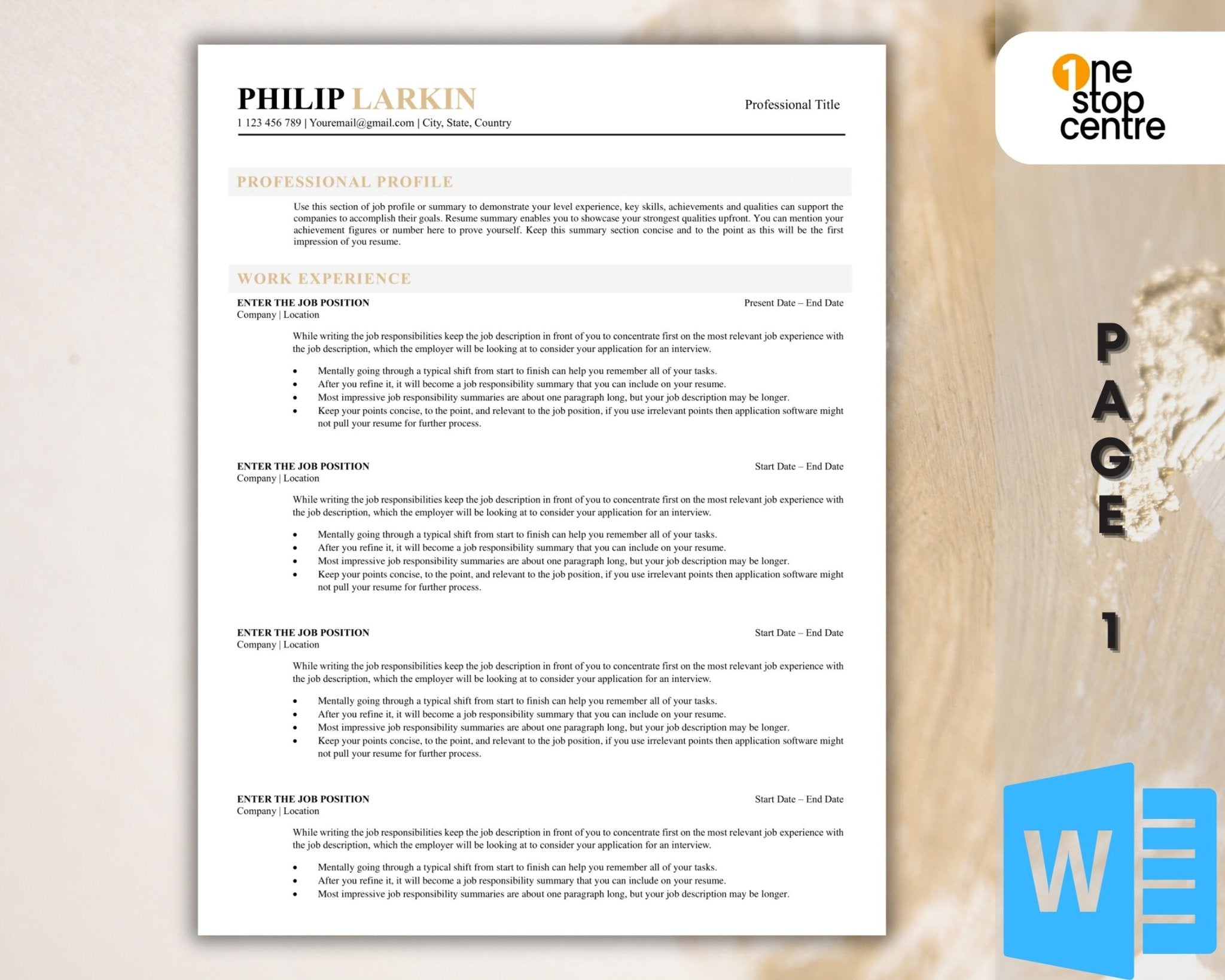 Minimalist resume template for Word with cover letter and reference page