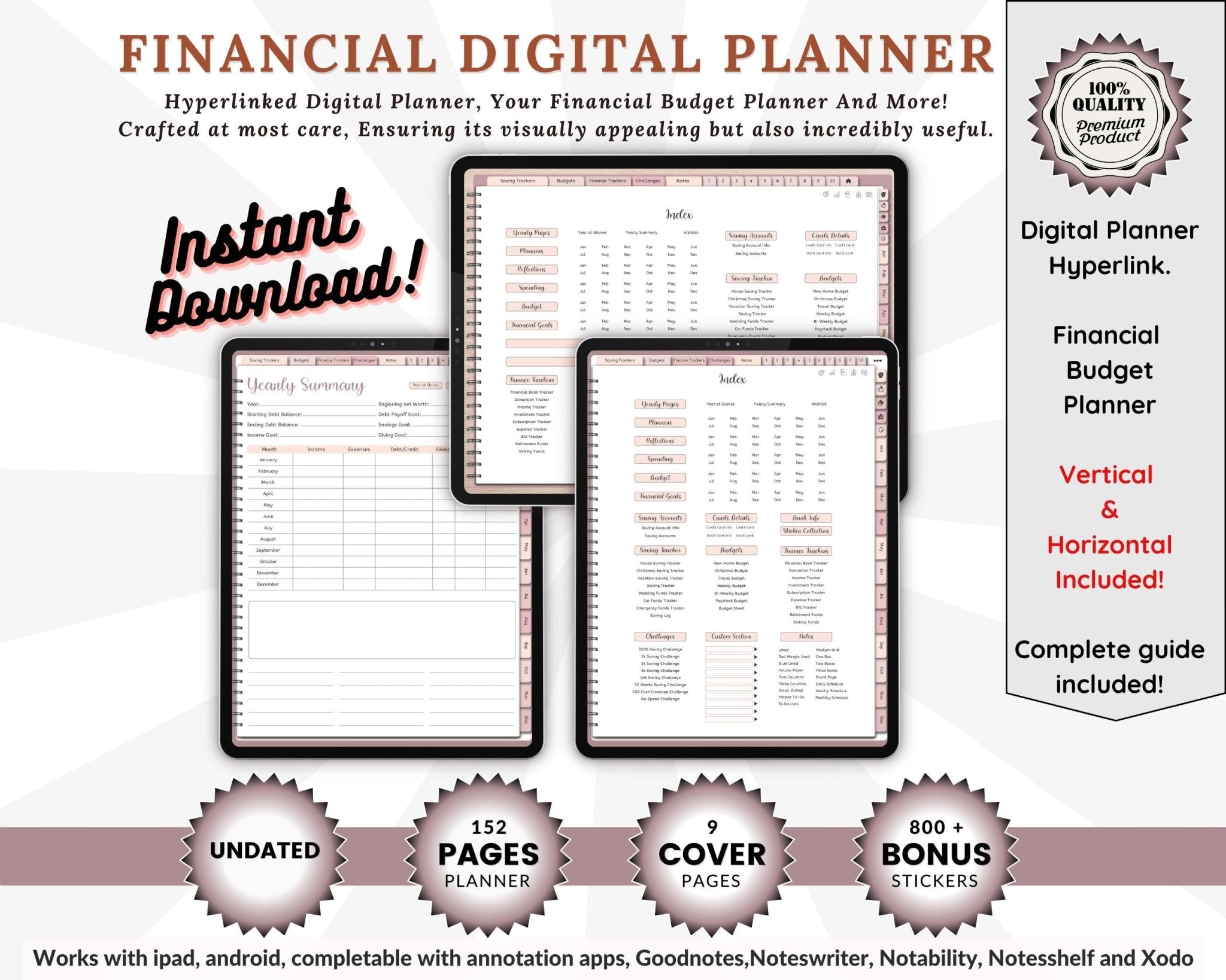 "iPad displaying hyperlinked financial budget planner dashboard"