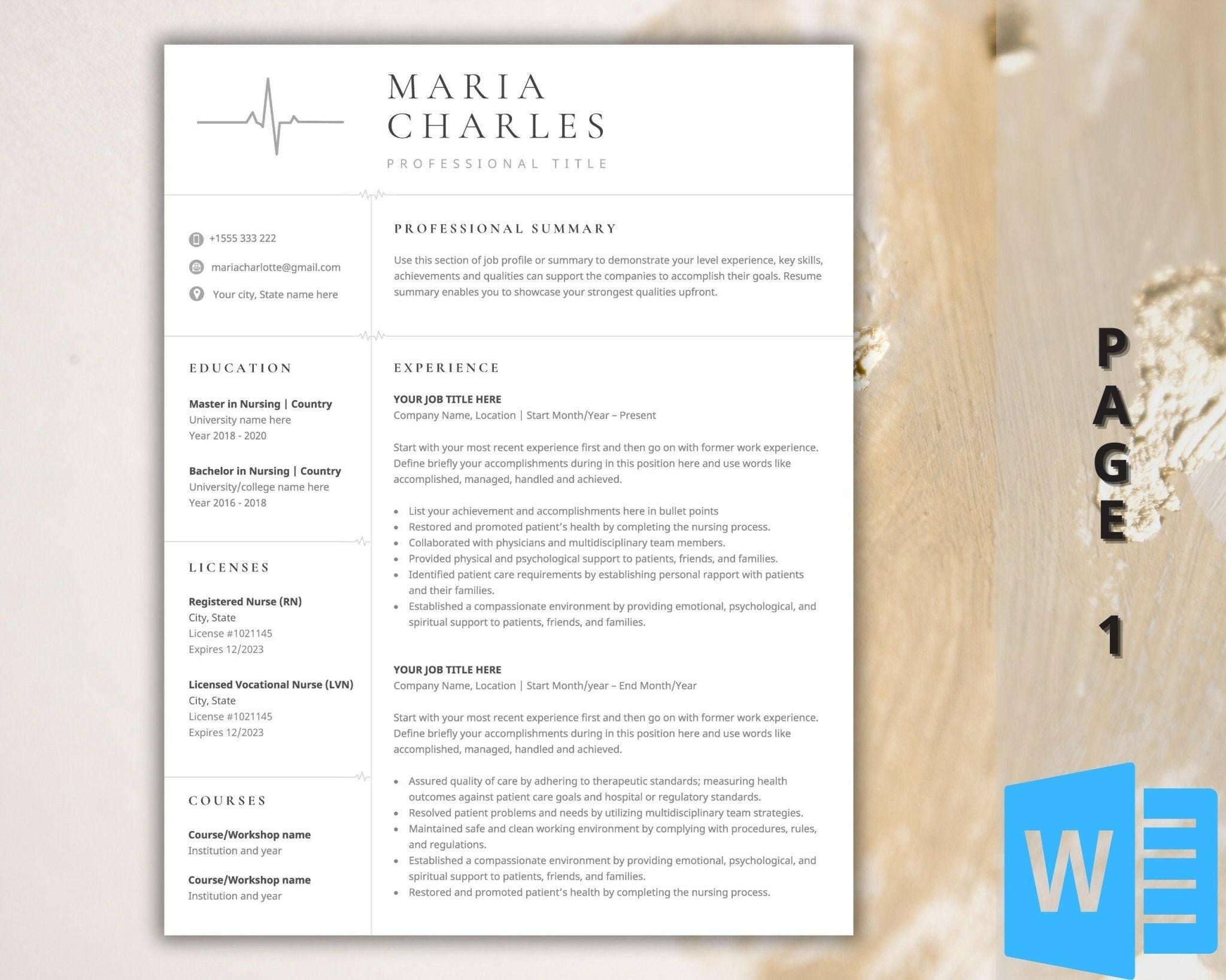 Minimalist resume template for Word
