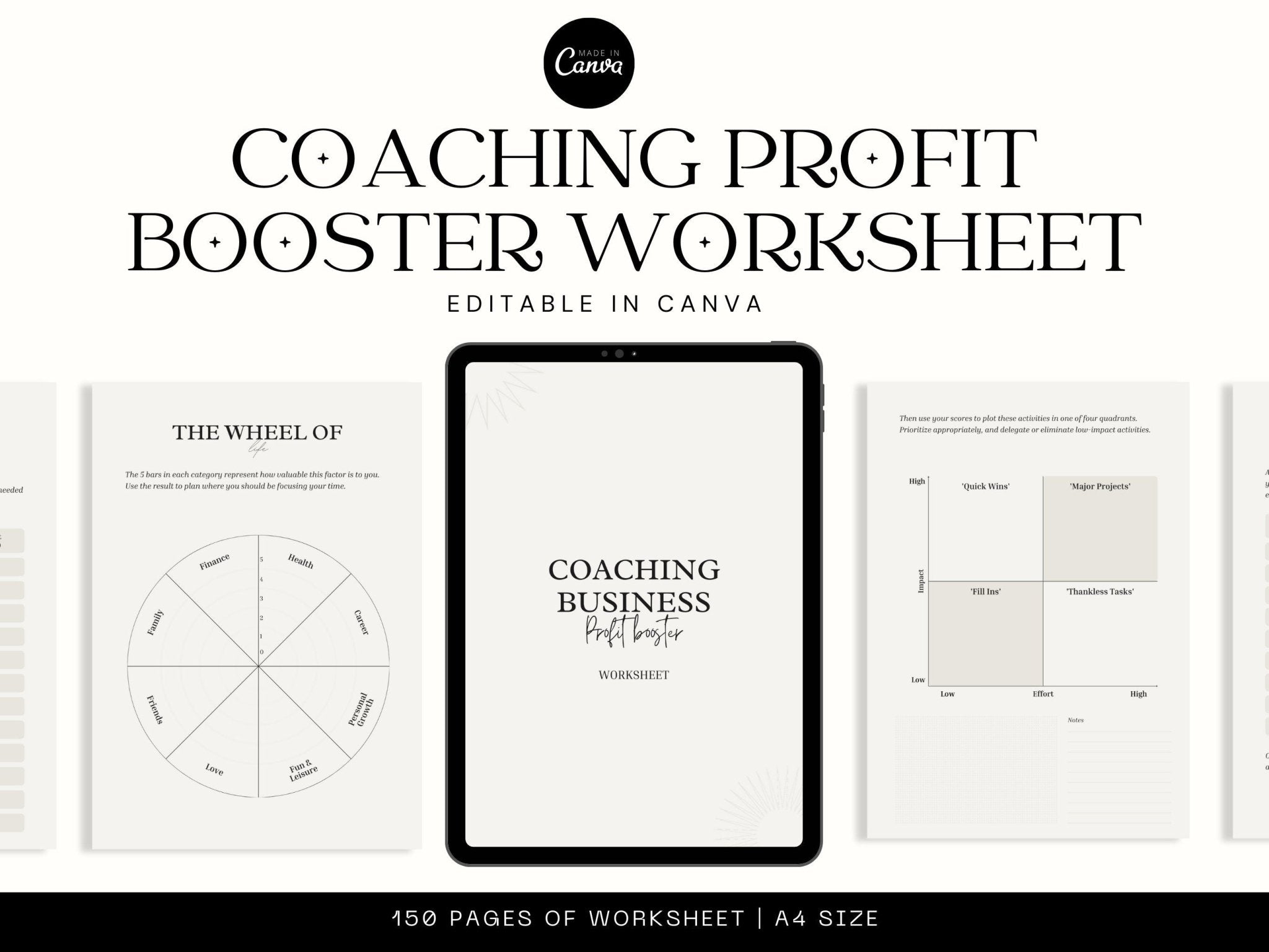 Editable A4 life coaching worksheet for clients