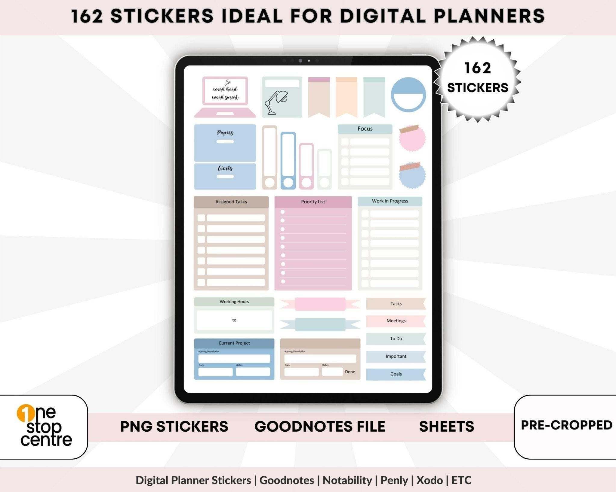 Pre-cropped PNG productivity stickers for digital planners