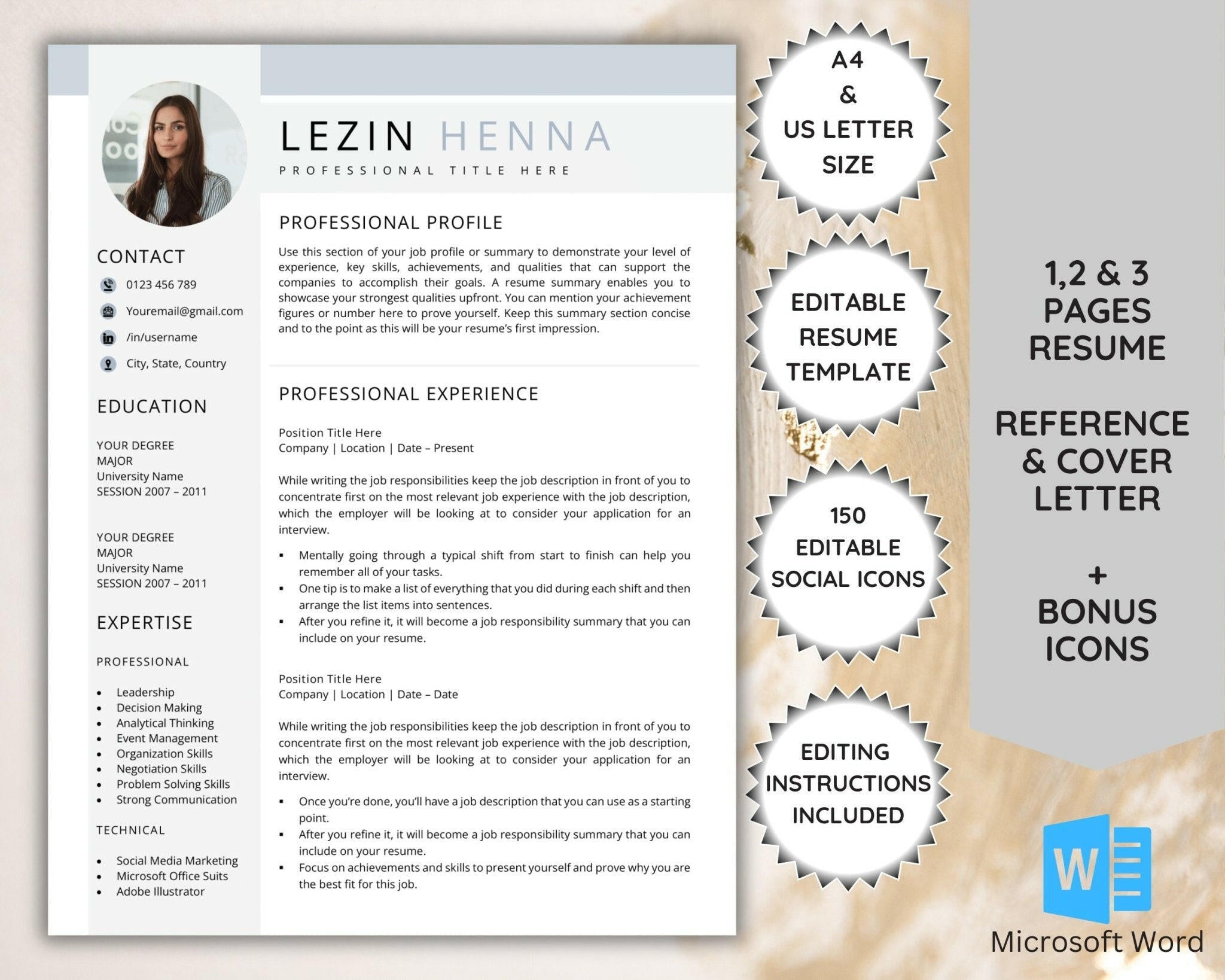 Modern Resume Template with Photo – One Page Design