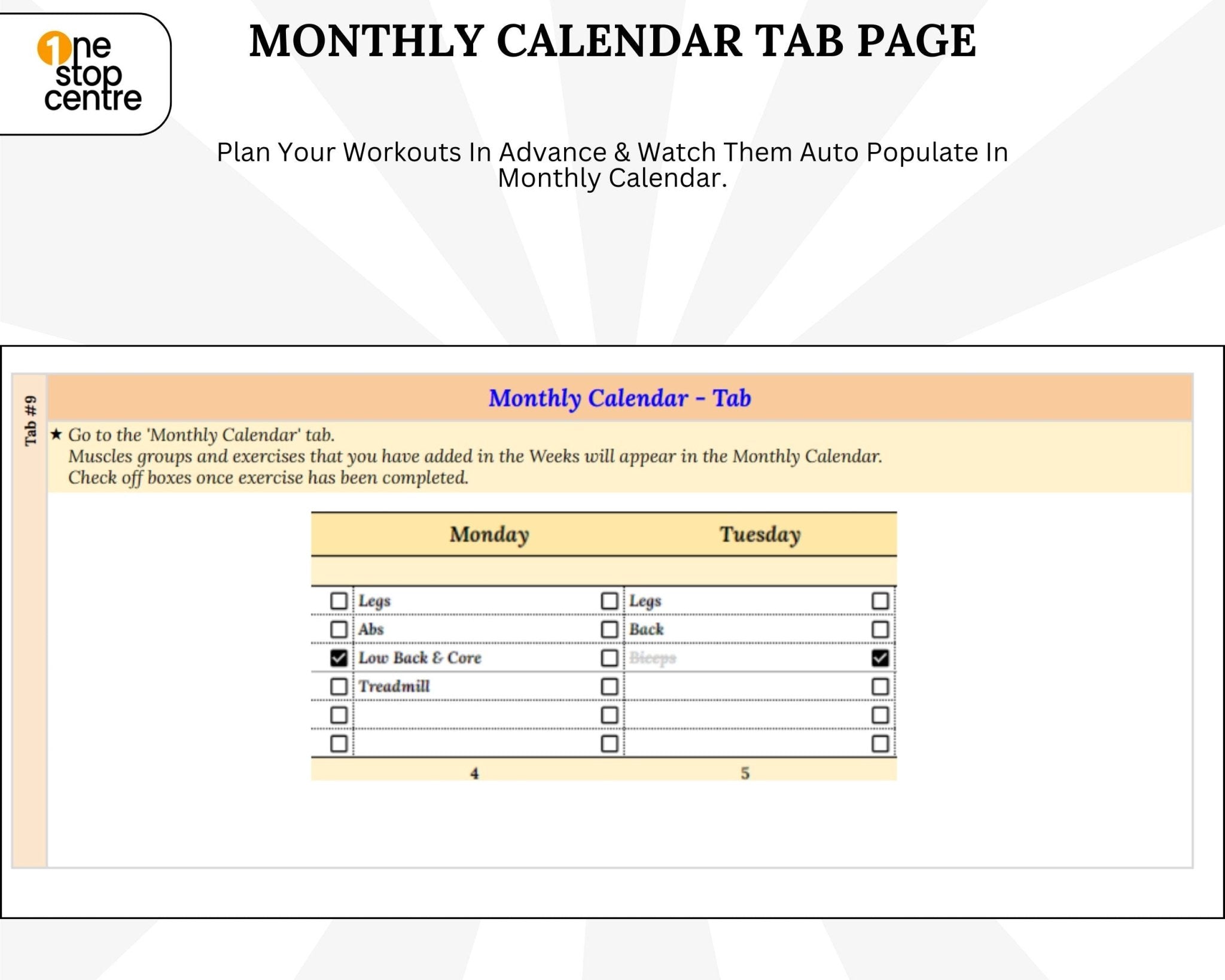 Monthly track workout planner for gym routines