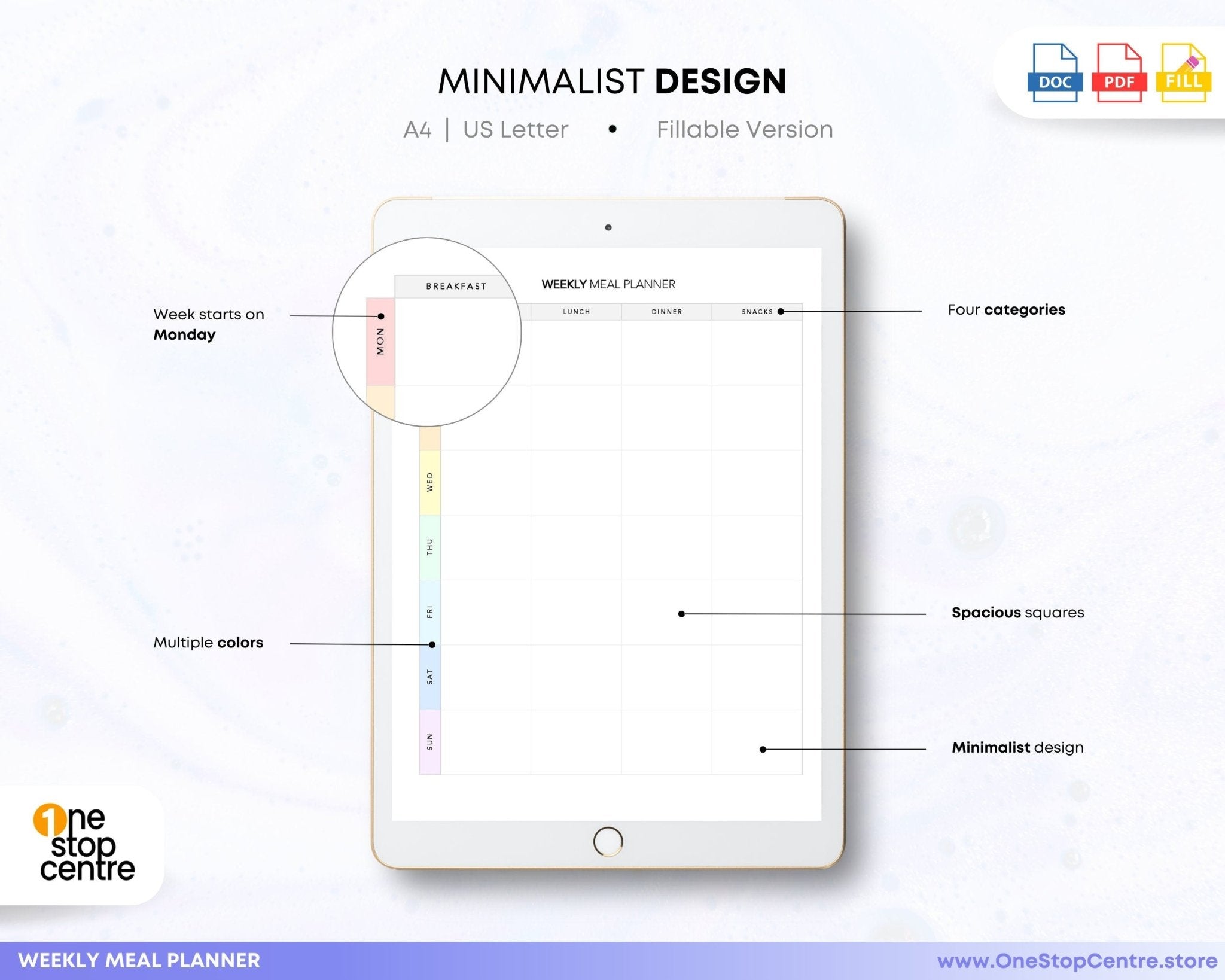 Fillable PDF meal planning sheet