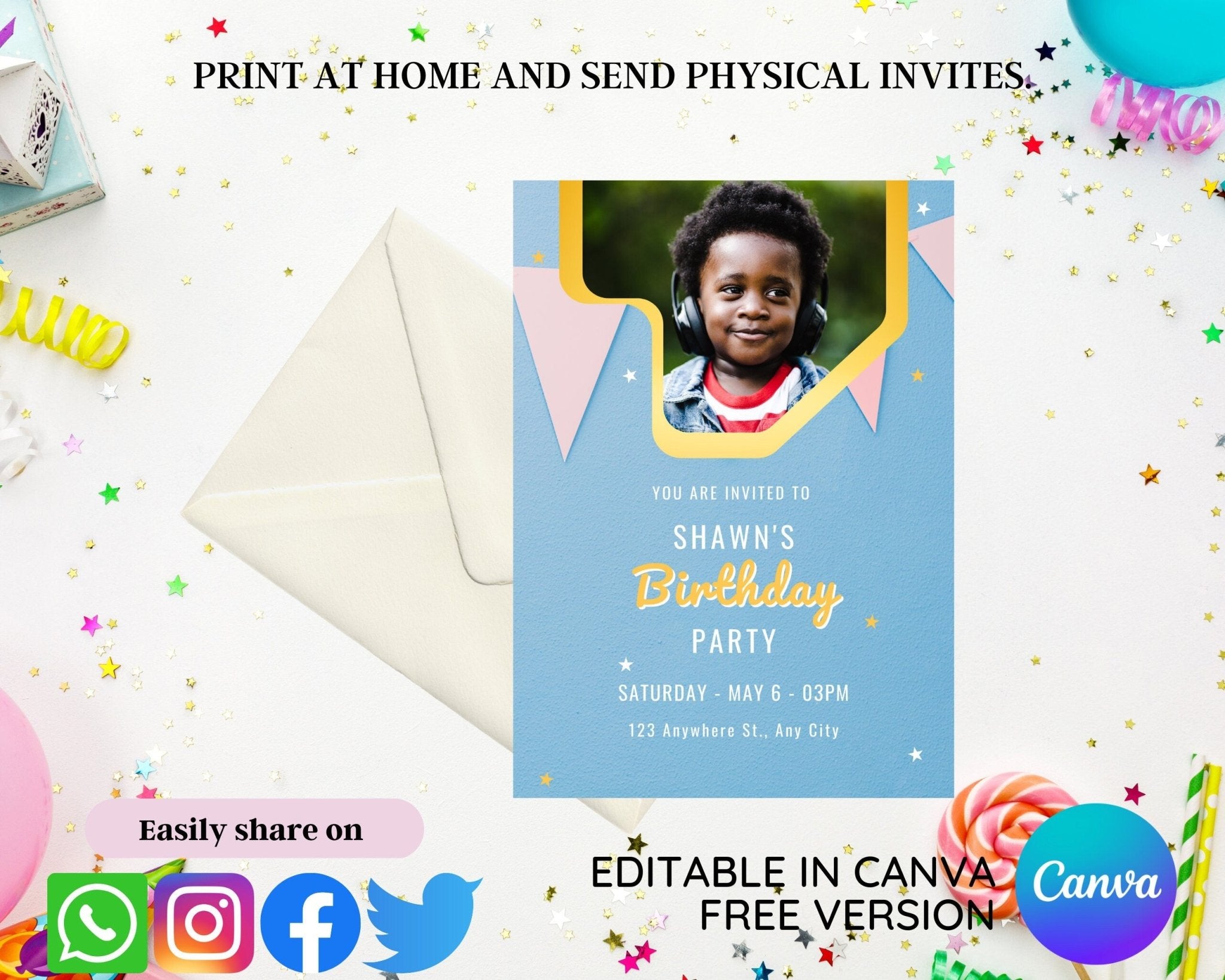 DIY birthday invitation with photo space