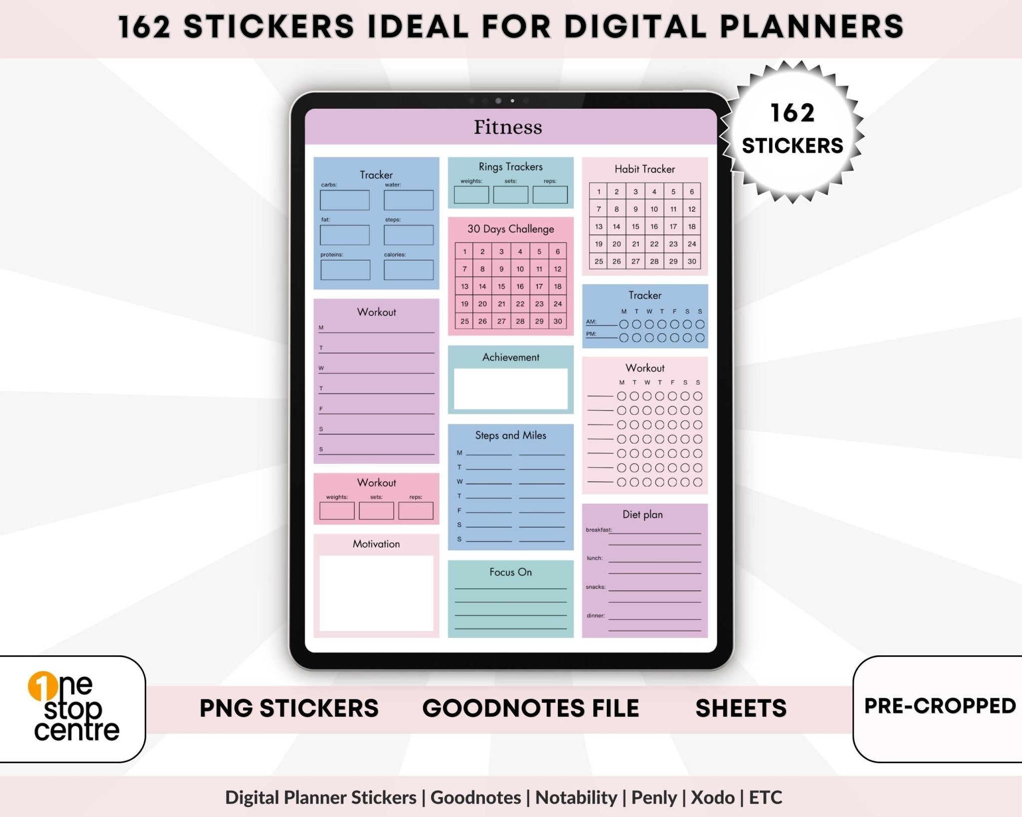 Pre-cropped PNG productivity stickers for digital planners