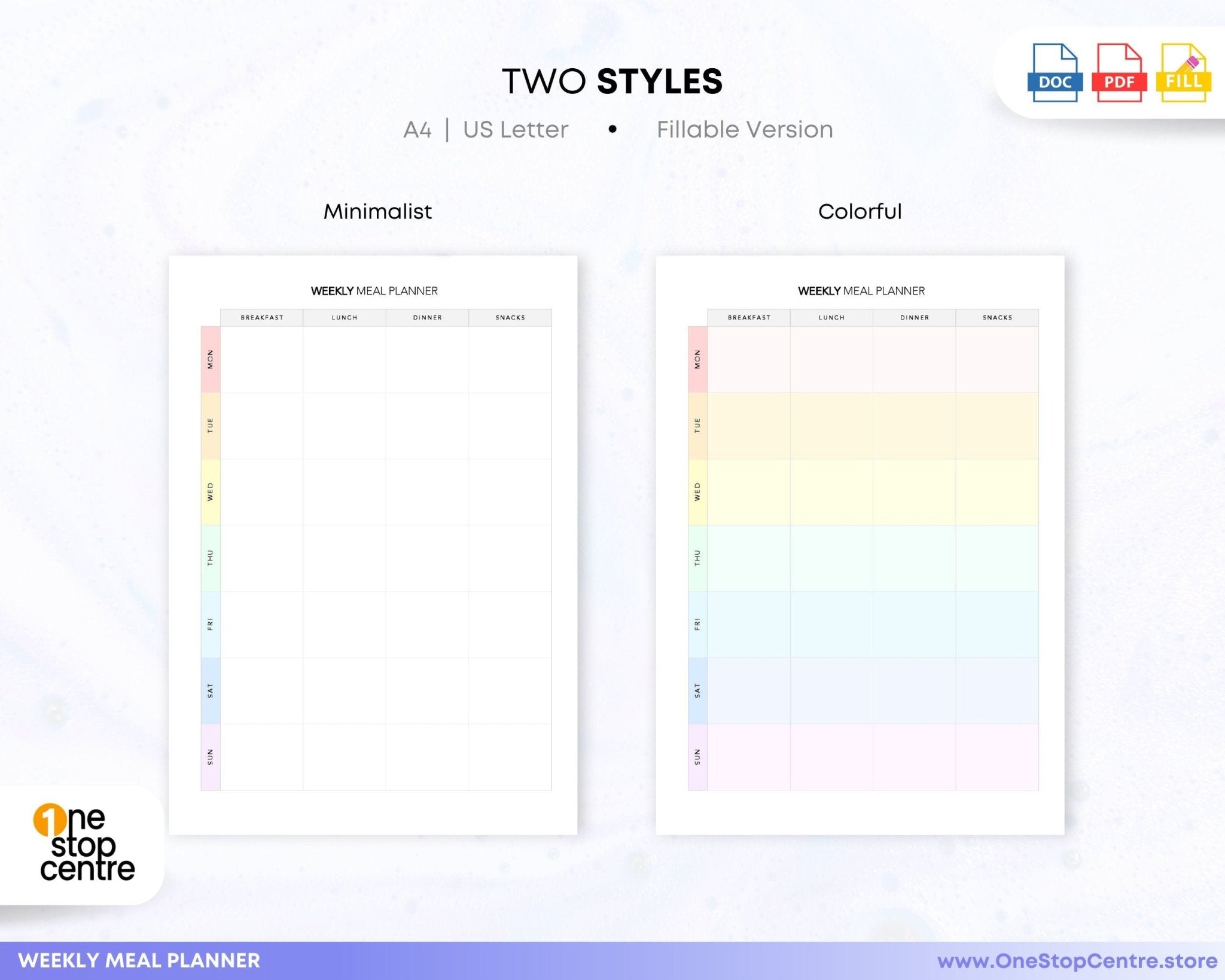 Digital meal planner for weekly meal prep