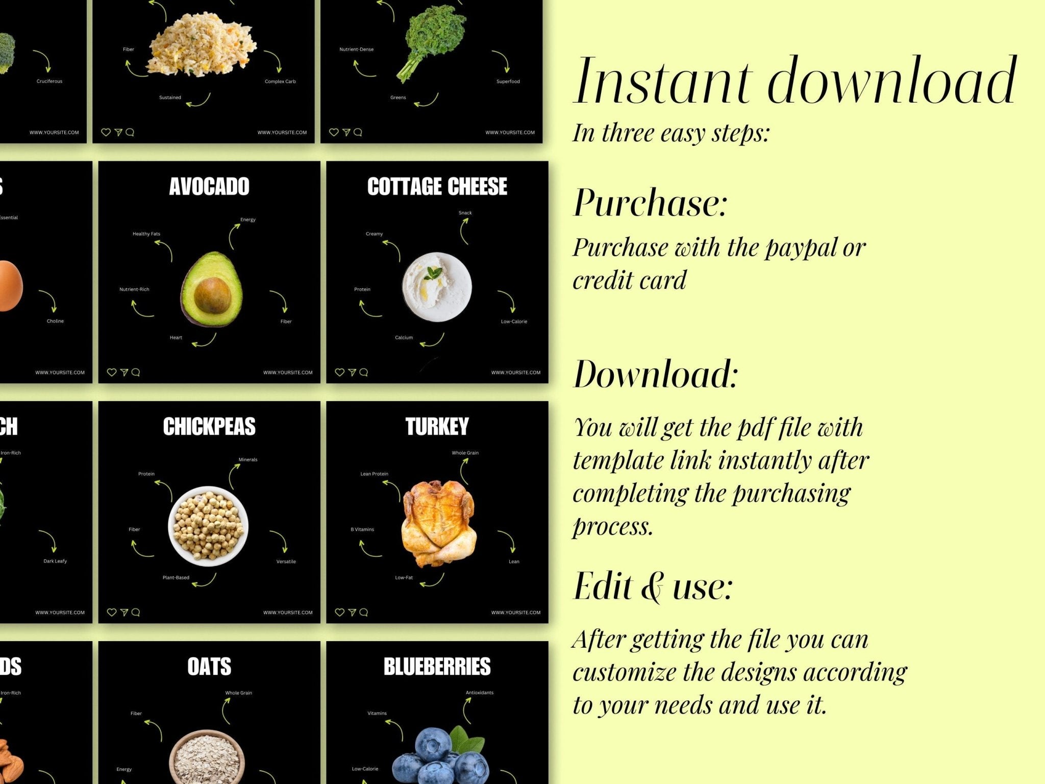 Customizable workout and nutrition post templates in Canva