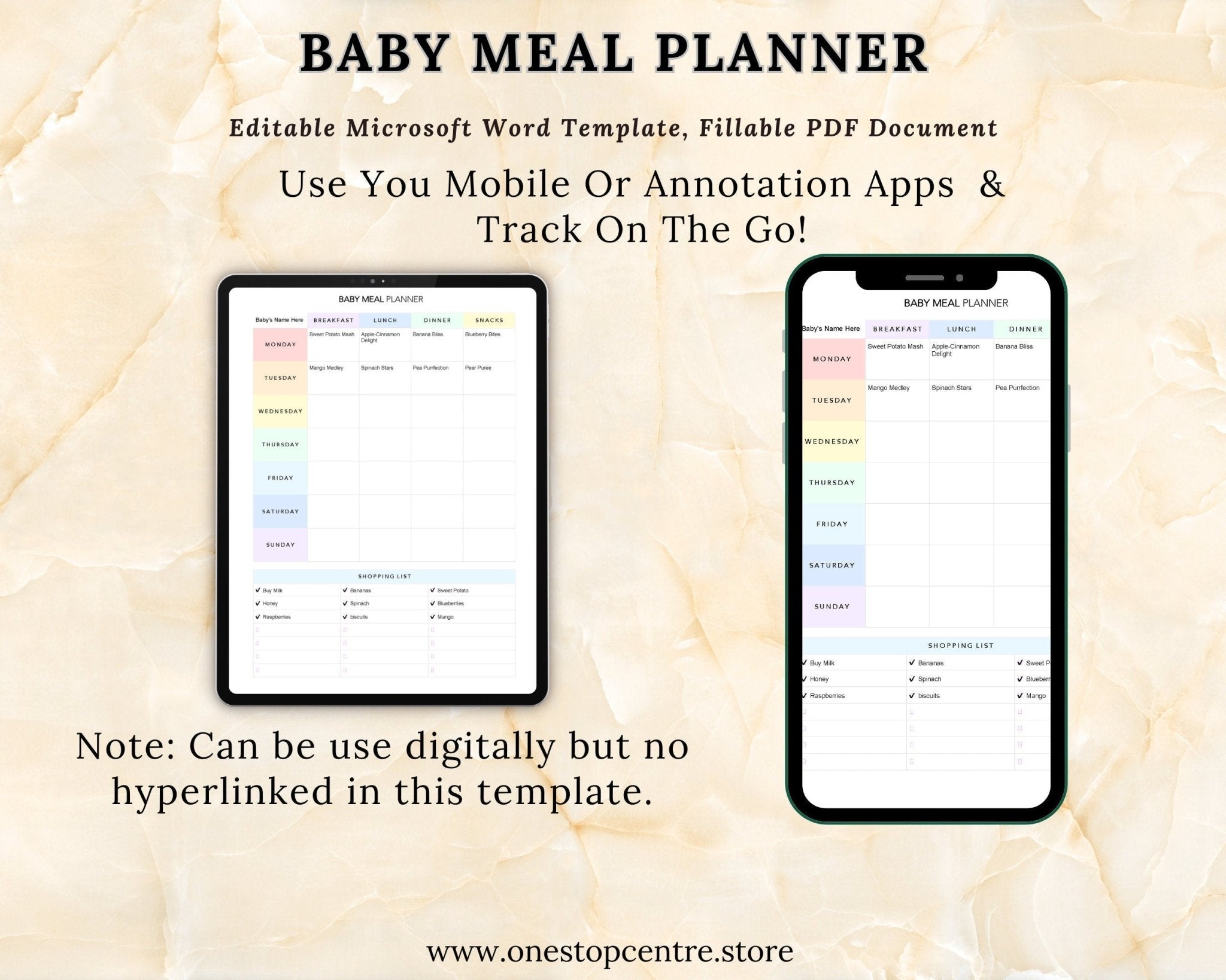 A4 and US Letter baby meal plan printable preview