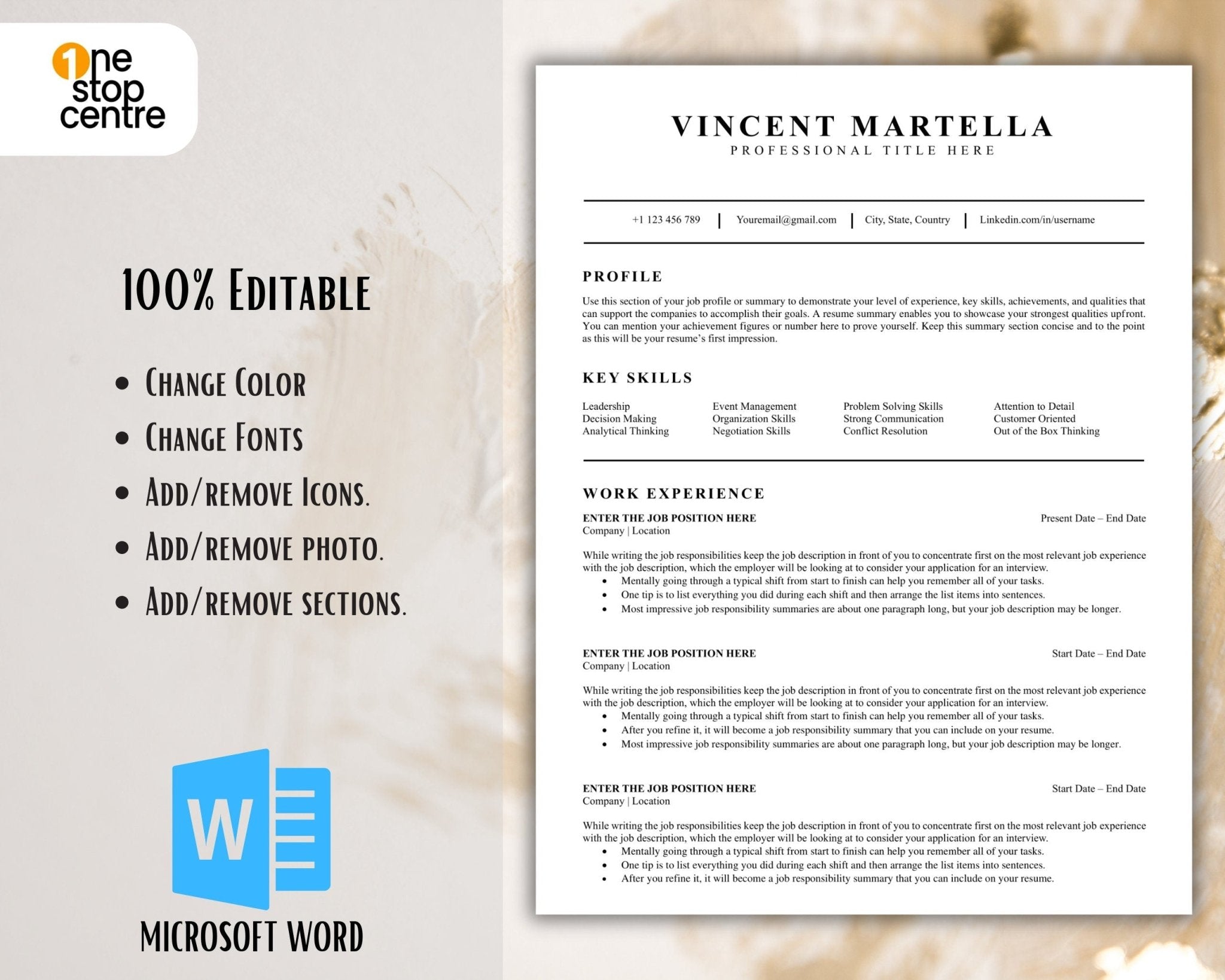 Showcasing what is editable on this resume 1-3 pages with cover letter and reference page