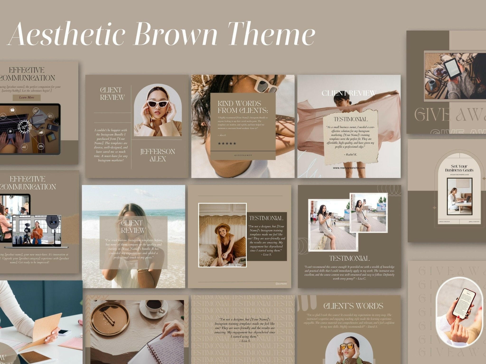 200 Course Training Instagram Templates – Aesthetic Brown Canva Posts & Stories for Facebook & Instagram