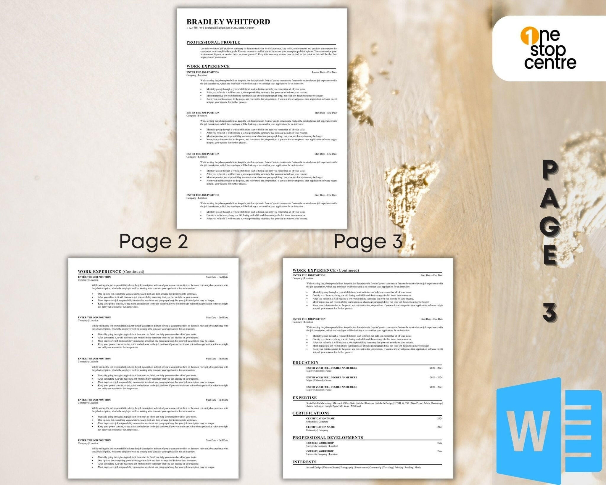 1-page, 2-page, and 3-page layouts resume from onestopcentre